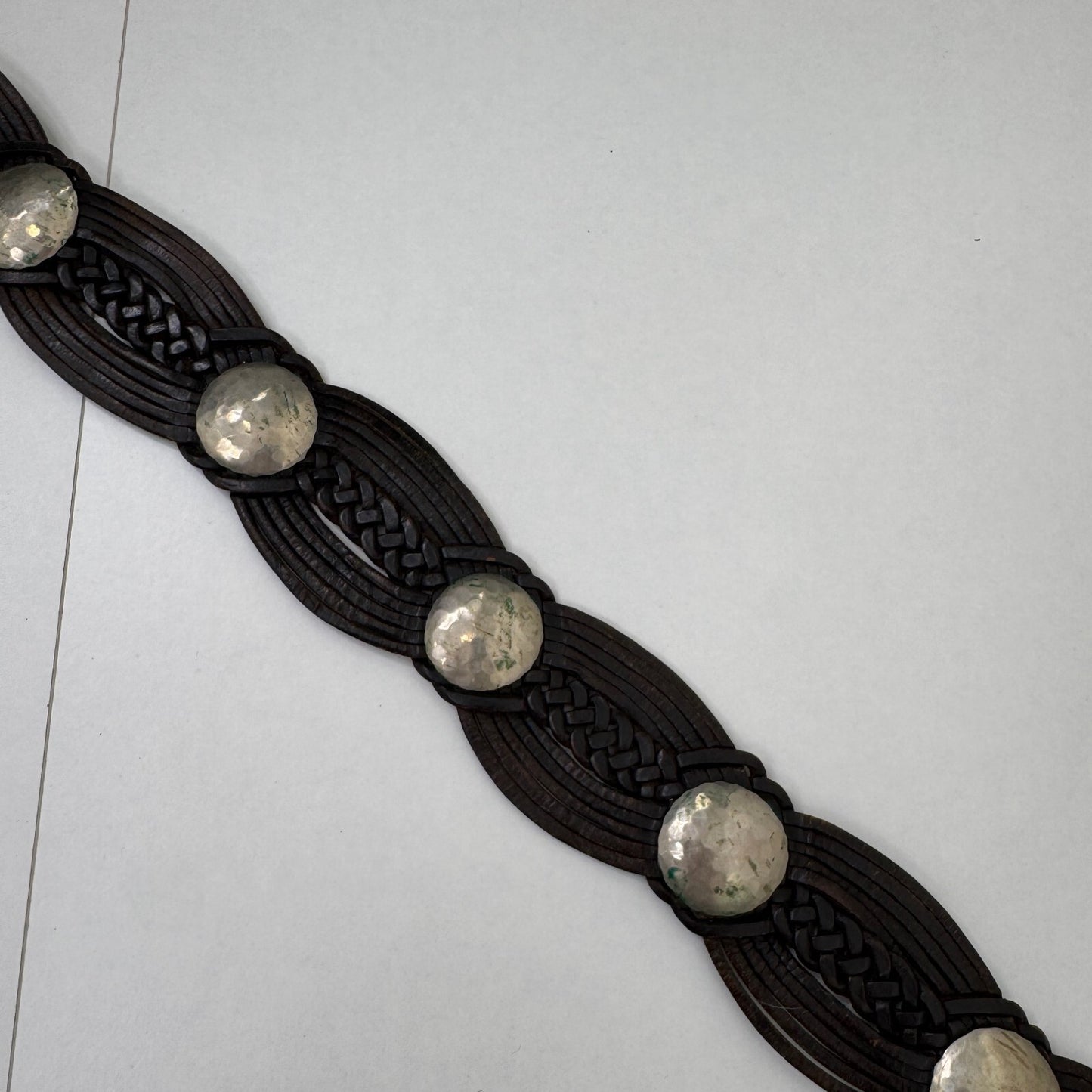 Y2K vintage belt genuine leather hobo disc metal brown chunky