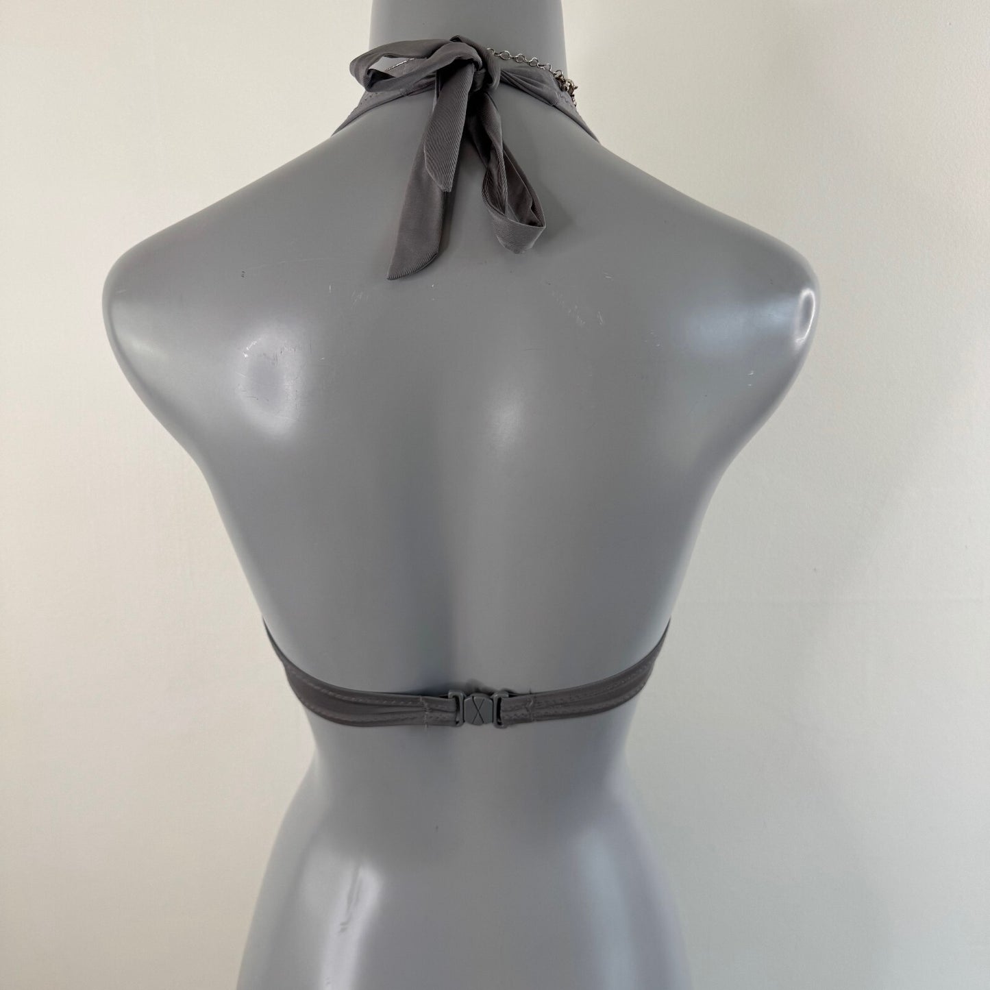 Y2K vintage bikini top halter neck ruched ombre pink grey tie bow