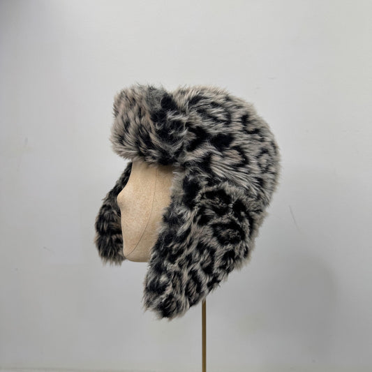 Y2K vintage trapper hat leopard print faux fur