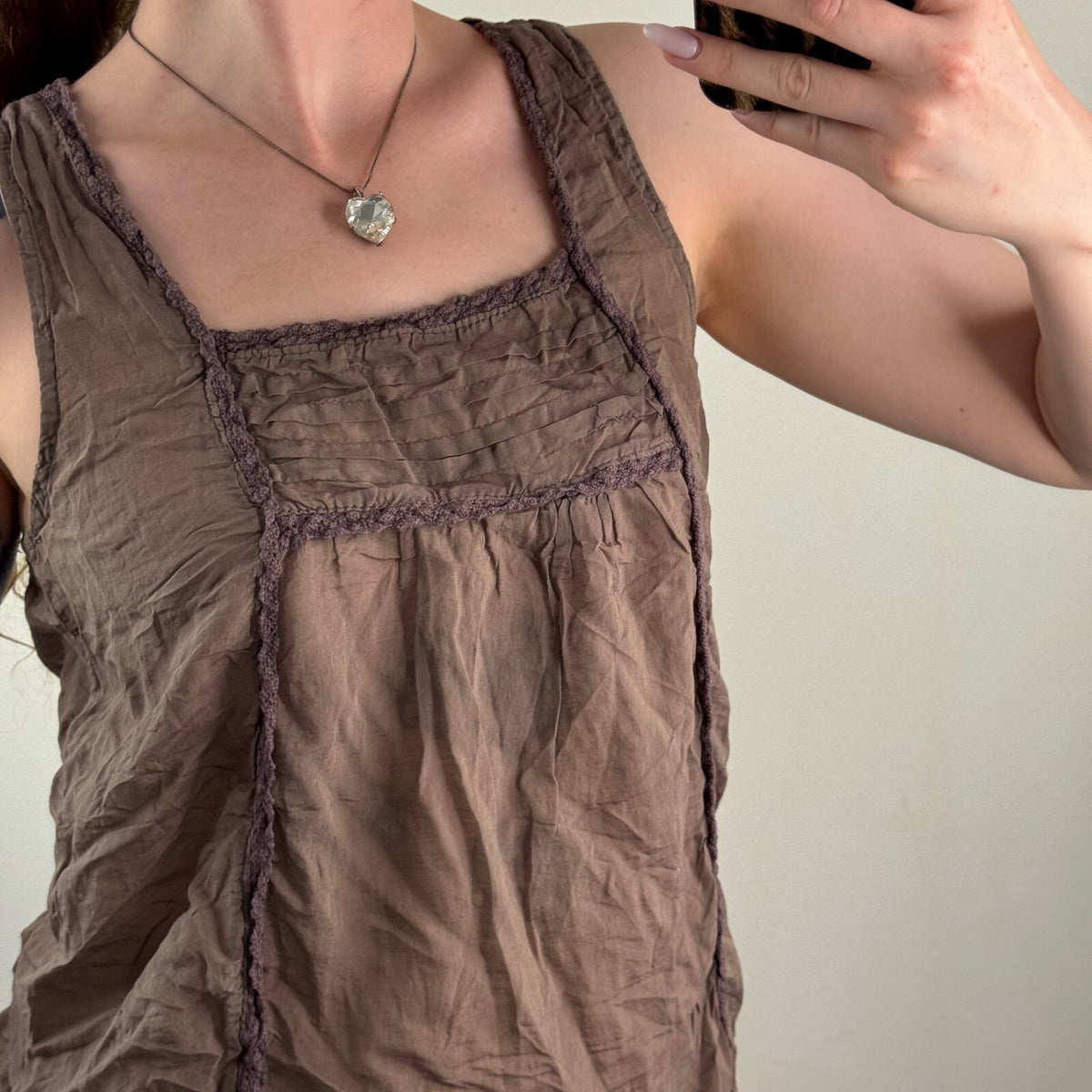 Vintage 100% linen tank top square neck ruffle button up sleeveless blouse