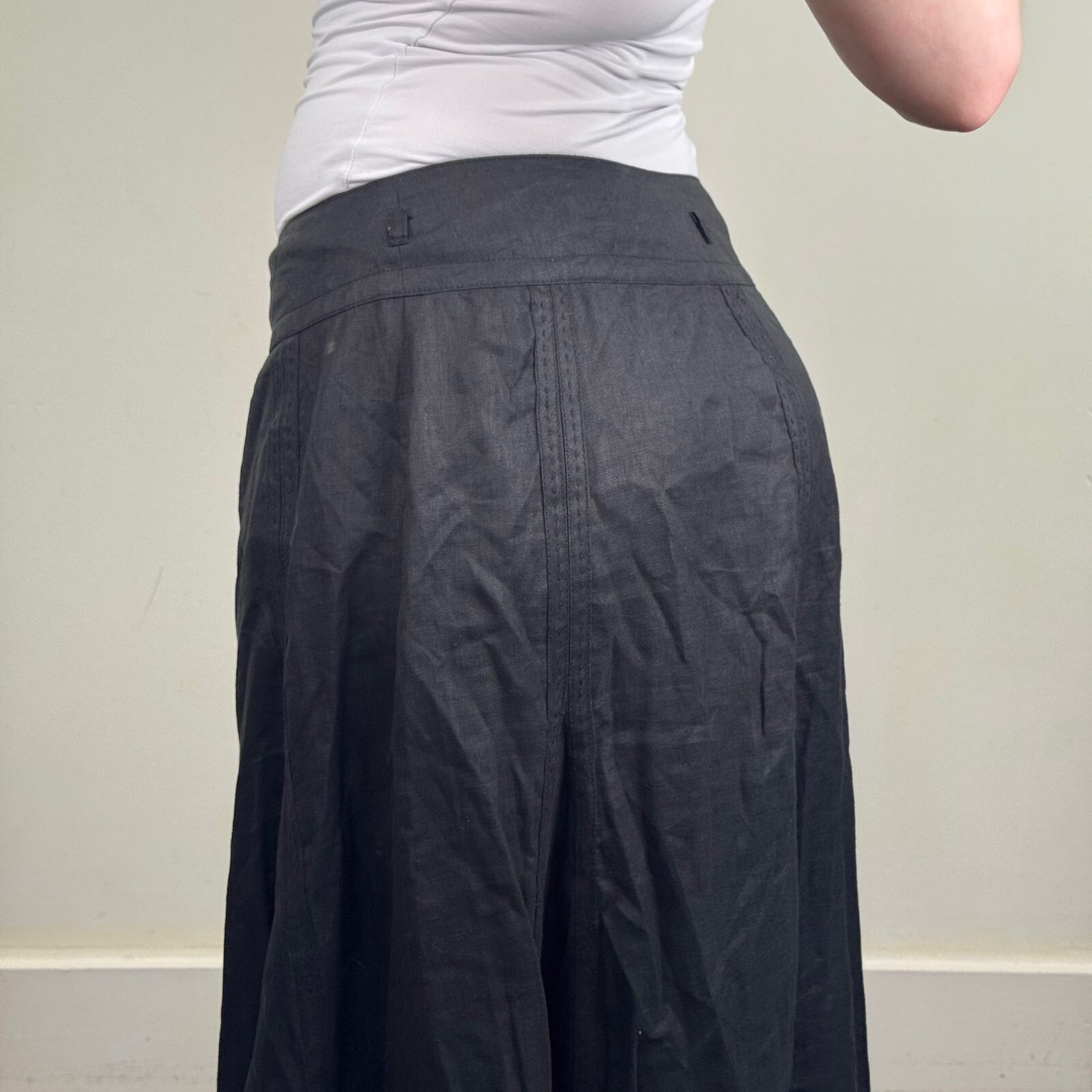 Y2K vintage 100% linen maxi skirt black a line lightweight summer long