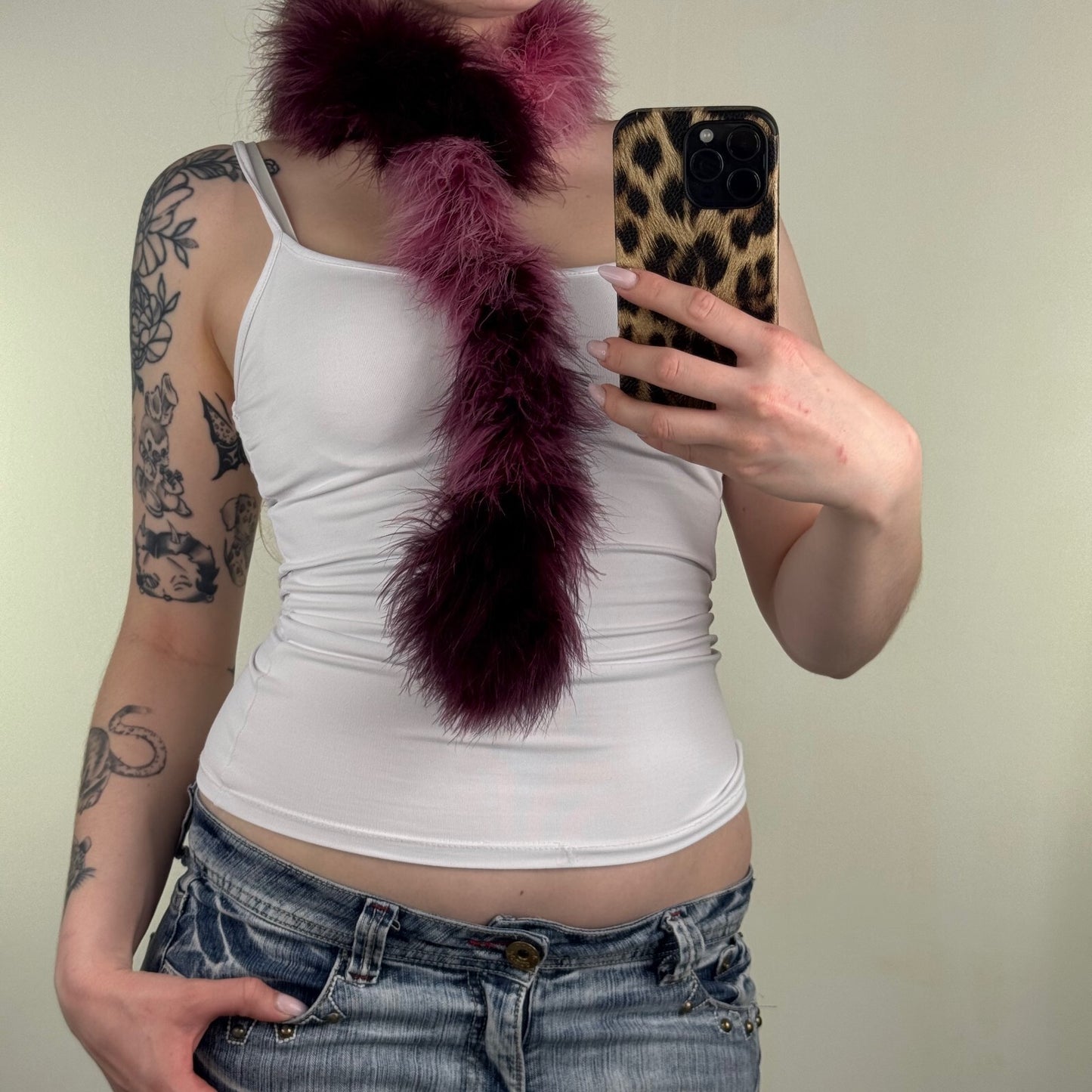 Y2K vintage feather scarf purple two tone ombre skinny thin