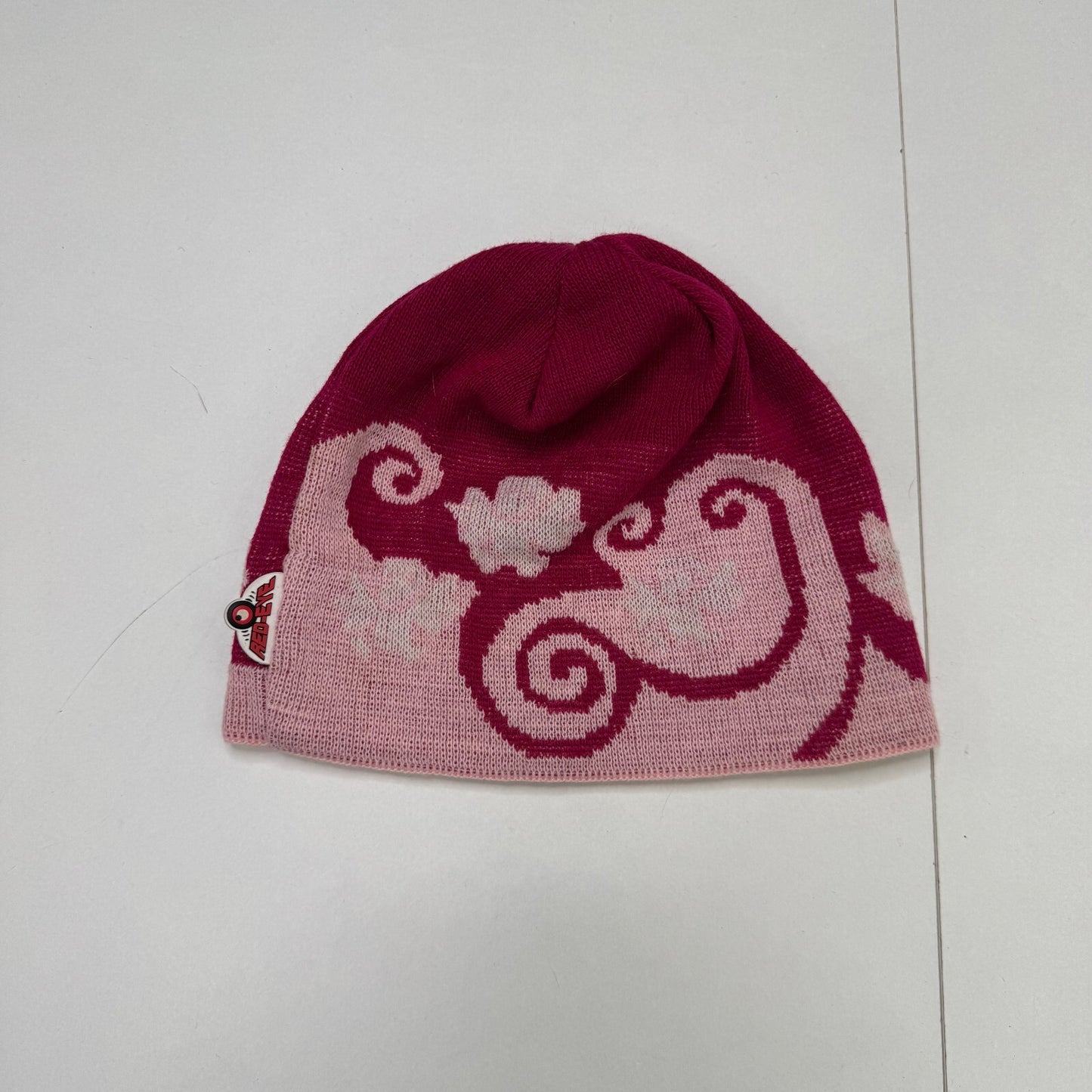 Y2K vintage beanie hat wool blend knit cloud angel print pink light