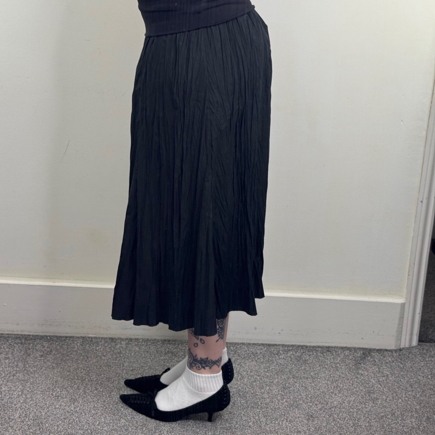 Y2K vintage maxi skirt fold over waistband flowy a line crinkle low rise