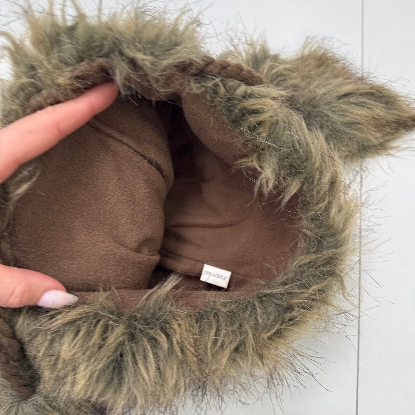 Y2K vintage trapper hat faux fur pom poms cable knit brown unisex