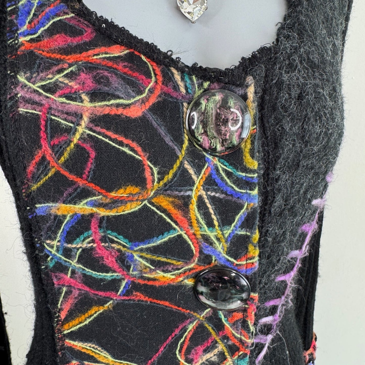 Y2K vintage mohair wool cardigan blend abstract pattern floral long scoop neck