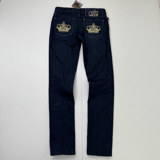 Vintage Rock & Republic jeans straight leg dark denim crown embroidered low rise