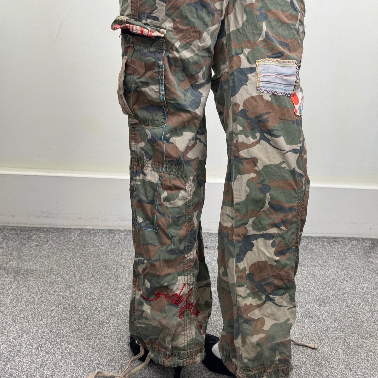 Y2K vintage Punkyfish cargo trousers baggy embroidered low rise camo patchwork