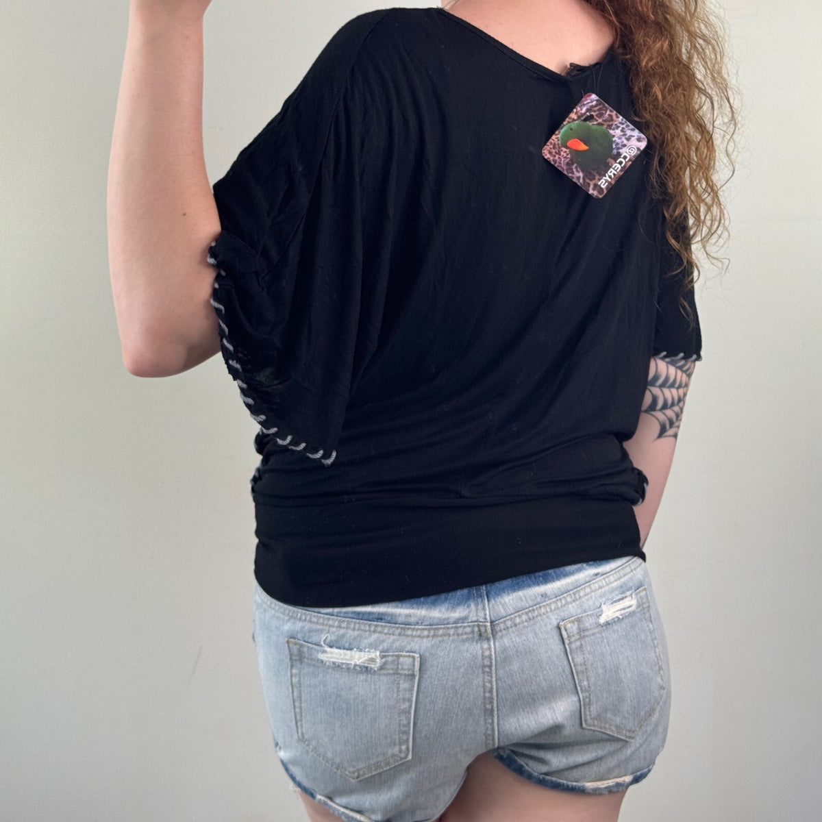 Y2K vintage t-shirt short sleeve top batwing slouchy cinch waist graphic print