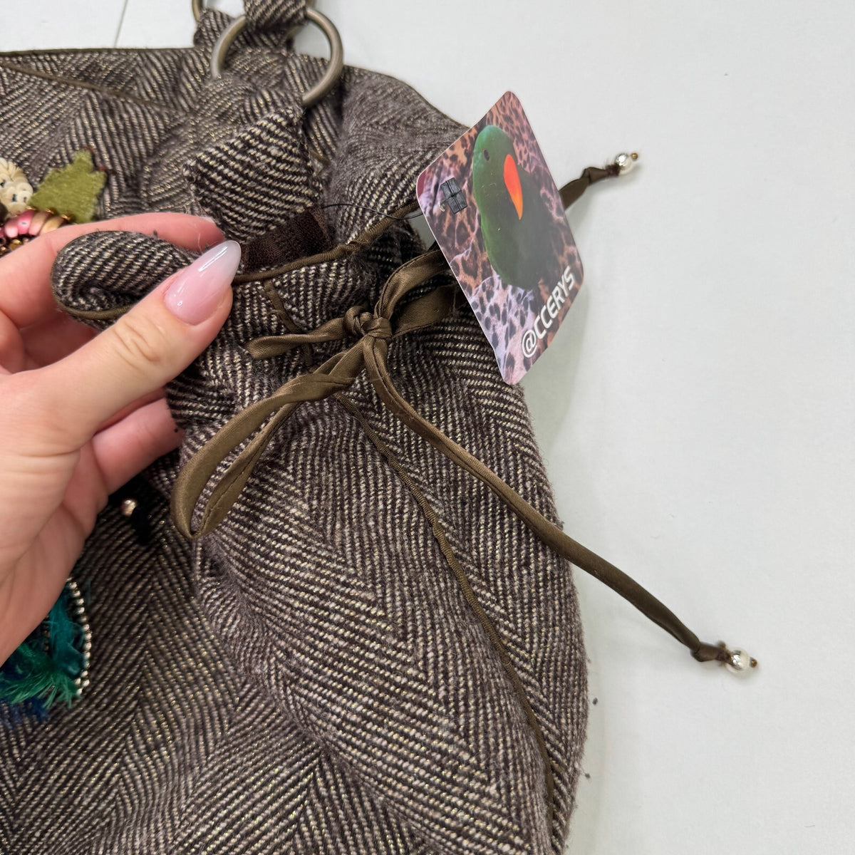 Y2K vintage large shoulder bag tweed boho slouchy floral embellished sparkly