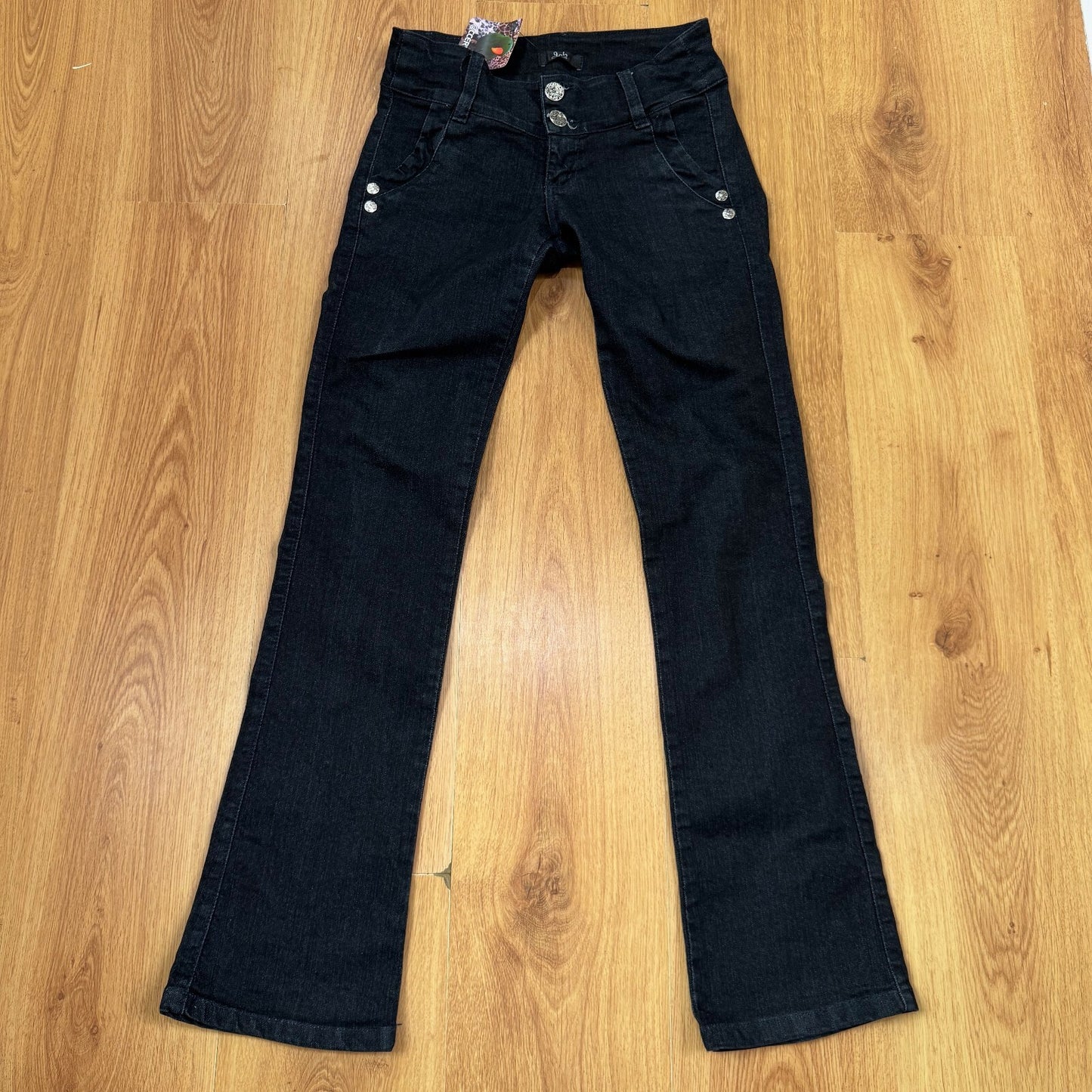 Y2K vintage low rise straight leg jeans stretchy denim black double button