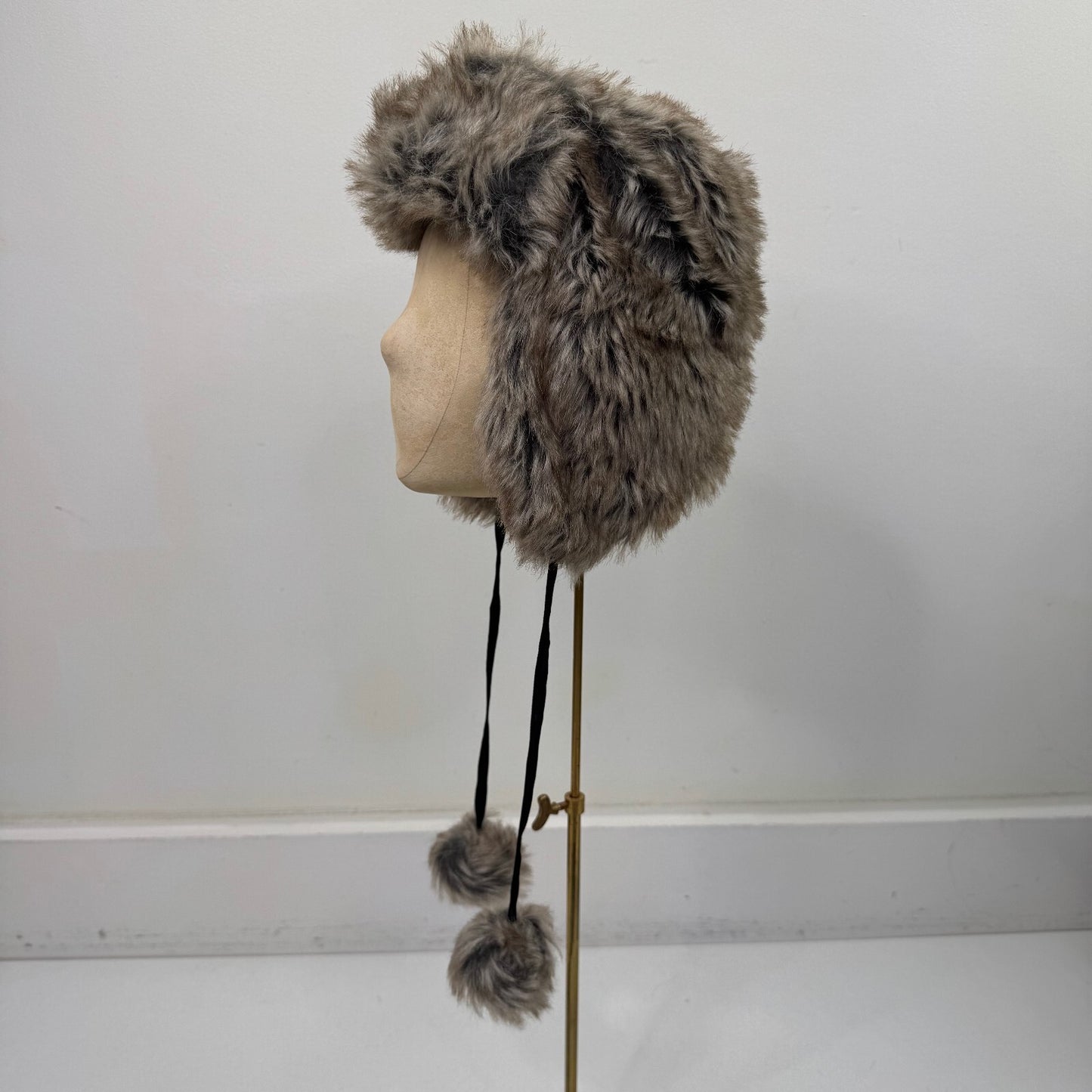 Y2K vintage trapper hat faux fur pom poms fleece lined unisex