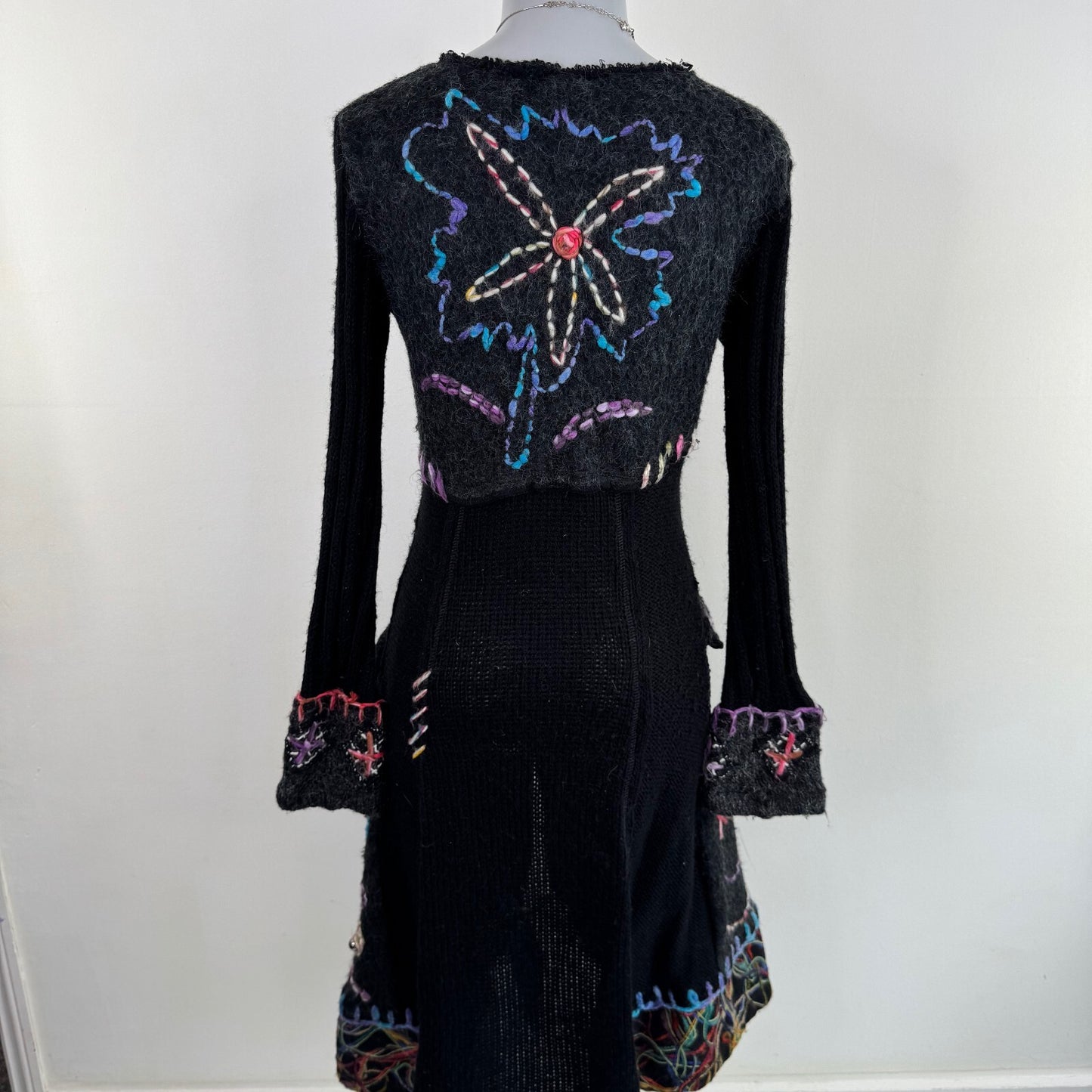 Y2K vintage mohair wool cardigan blend abstract pattern floral long scoop neck