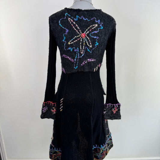 Y2K vintage mohair wool cardigan blend abstract pattern floral long scoop neck