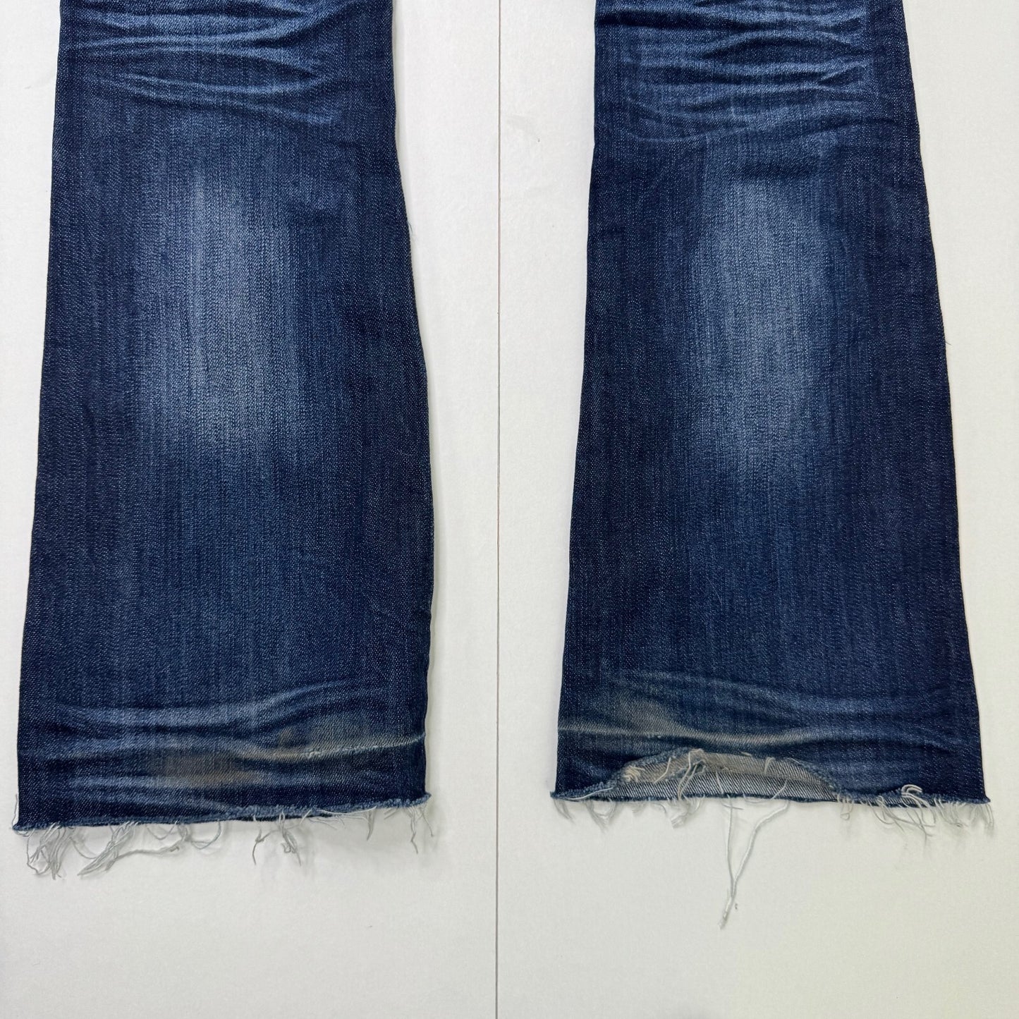 Y2K vintage low rise bootcut denim jeans dark blue wash stretchy faded