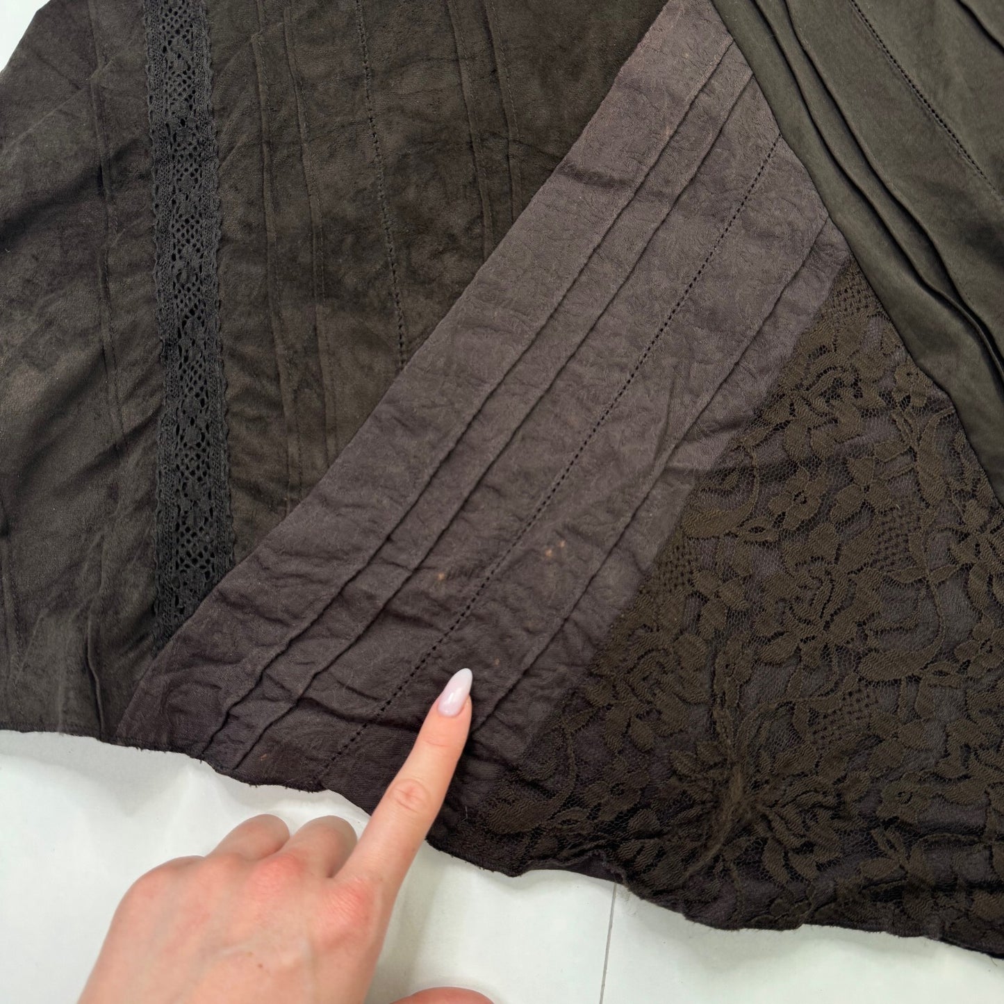Y2K vintage Per Una maxi skirt boho a line patchwork lace trim brown