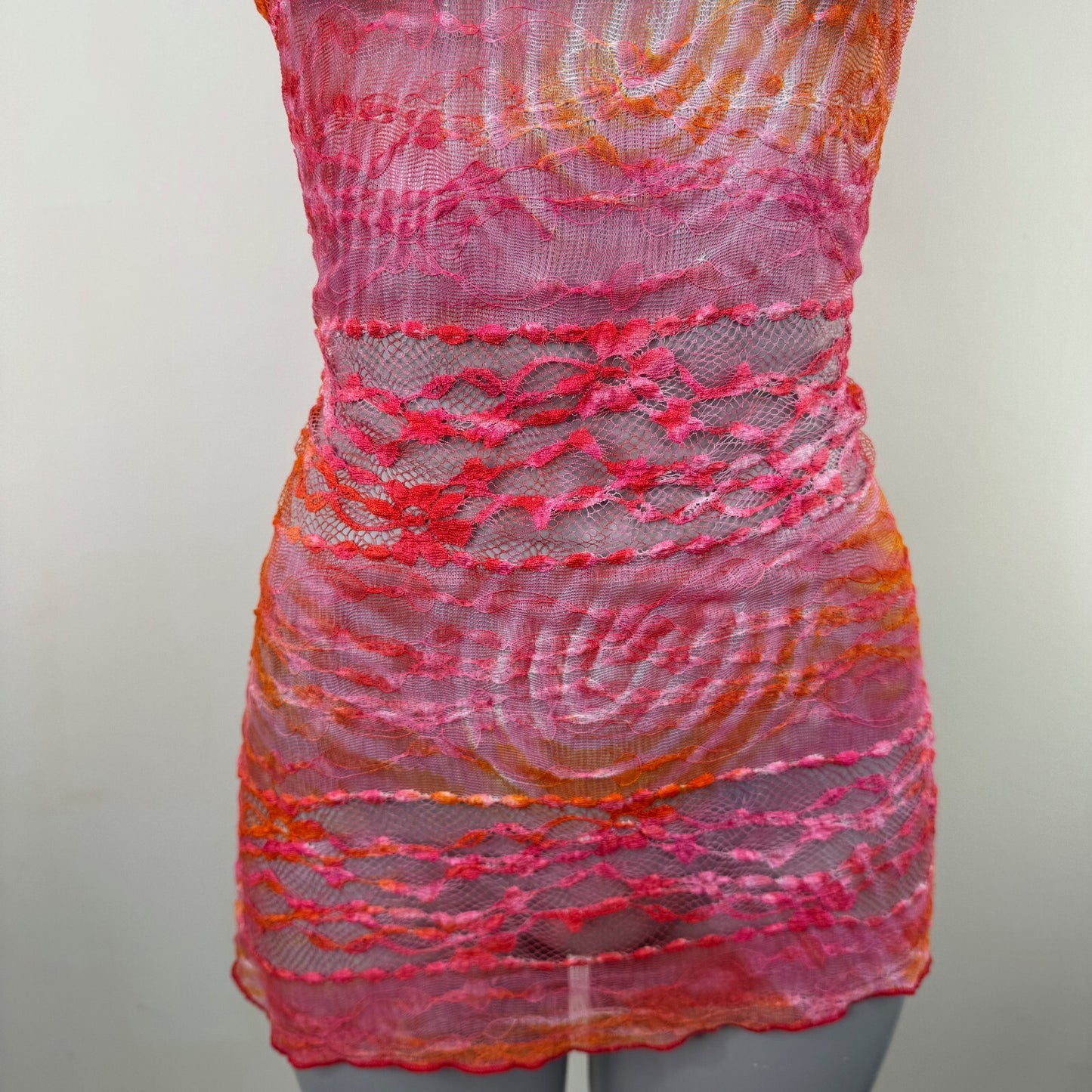Y2K vintage Per Una short sleeve top mesh sheer floral lace ombre stretchy
