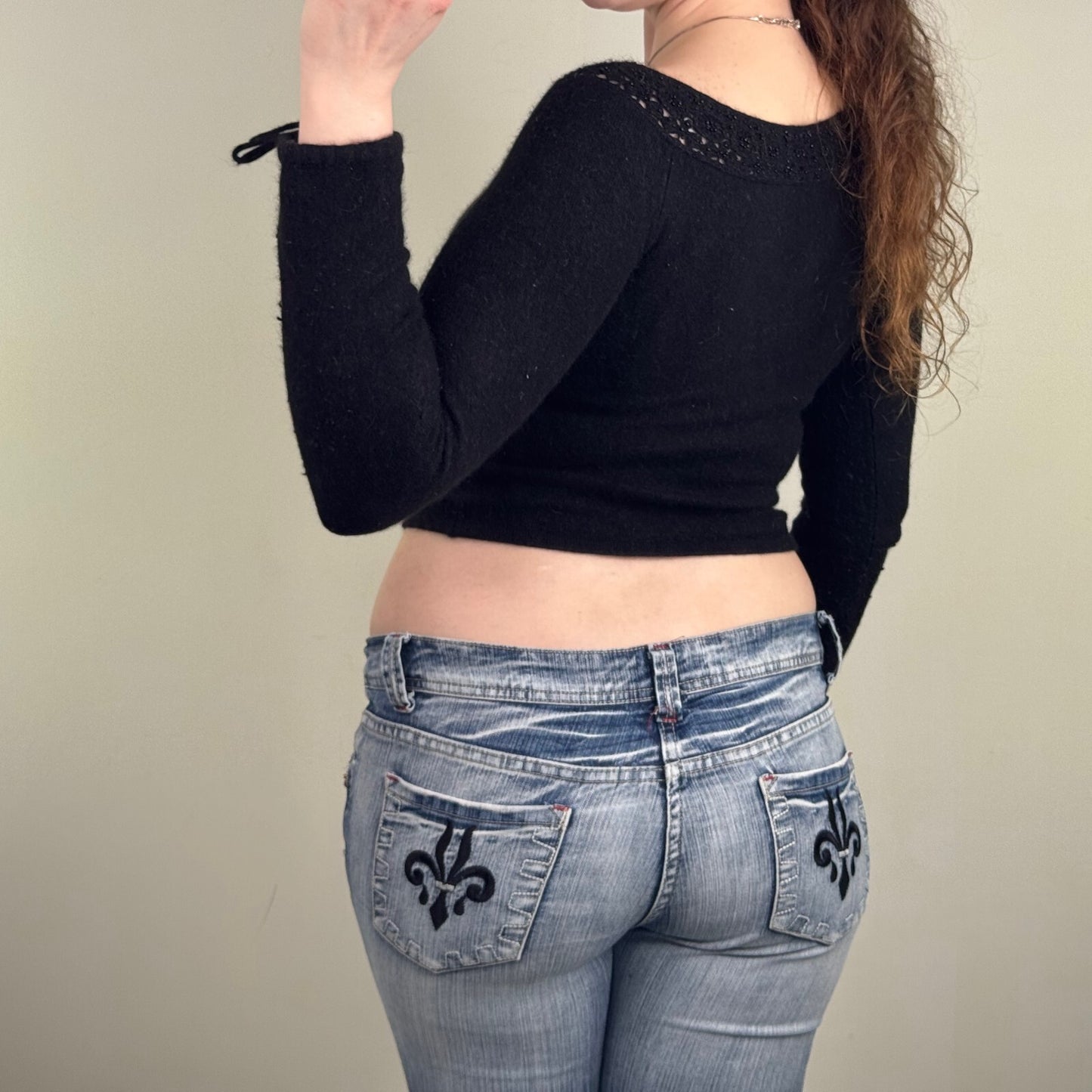 Y2K vintage Bebe wool long sleeve top jumper beaded crop