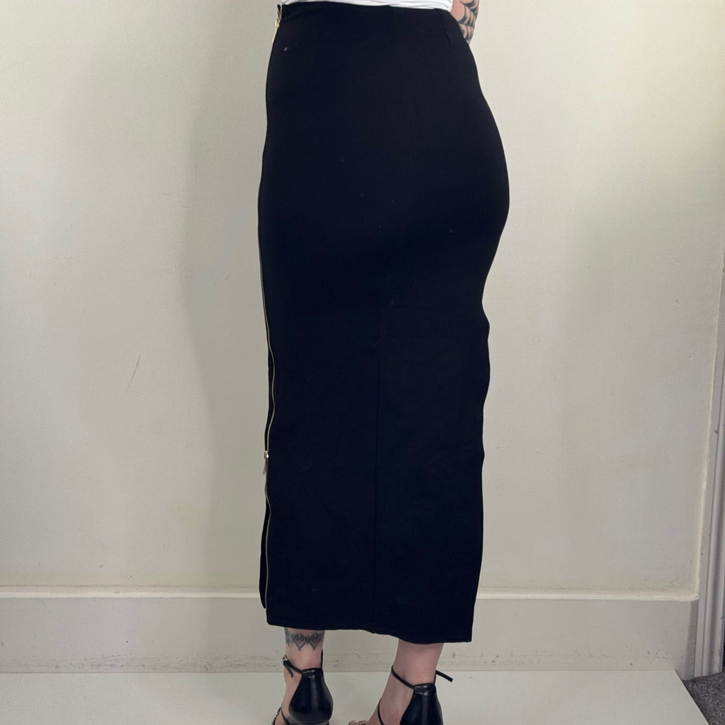Karen Millen maxi skirt fitted bodycon full zip up black