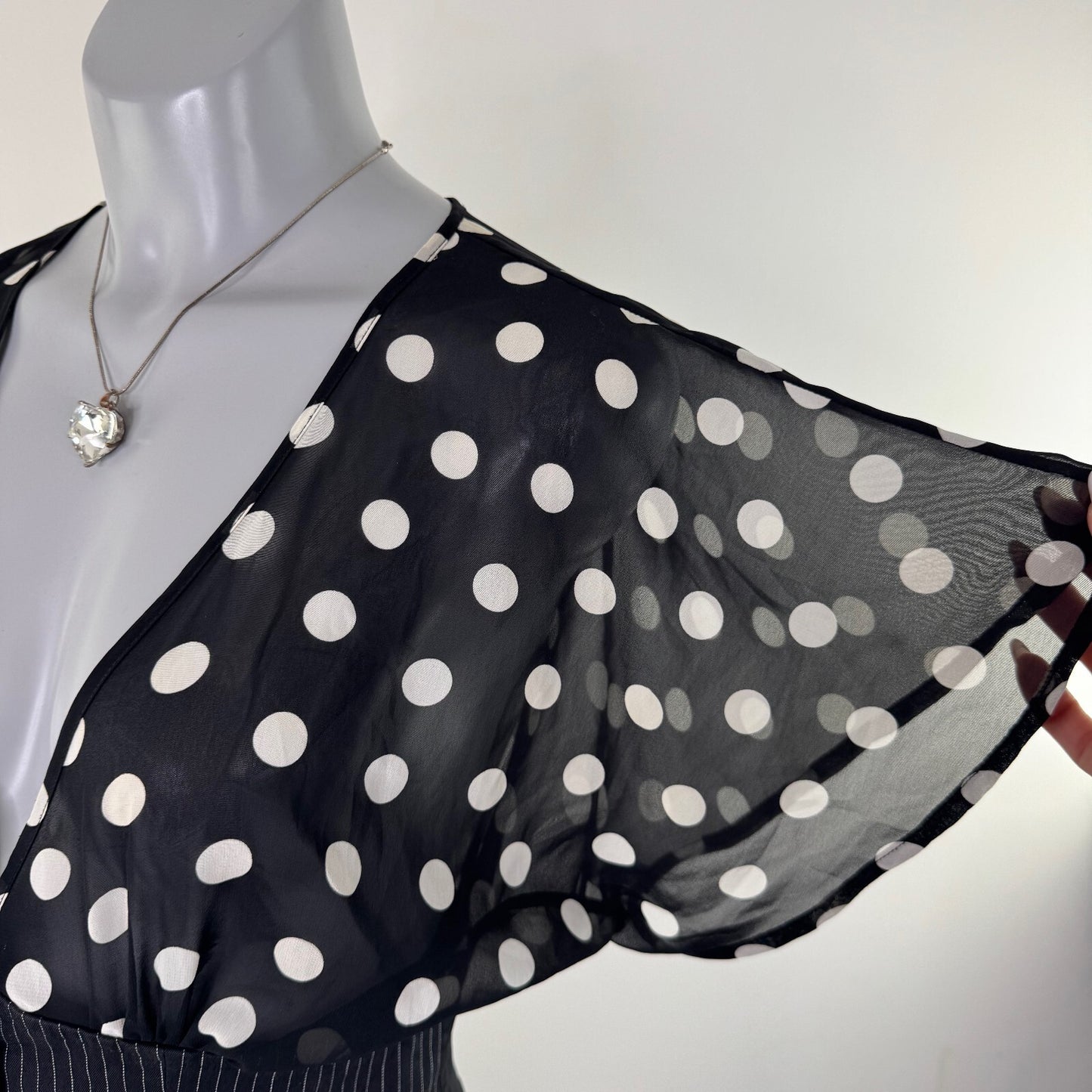 Y2K vintage blouse short flare sleeve polka dot sequin waistcoat button up sheer
