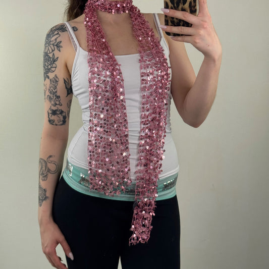 Y2K vintage scarf sequin sheer skinny thin pink party shimmer sparkly pink