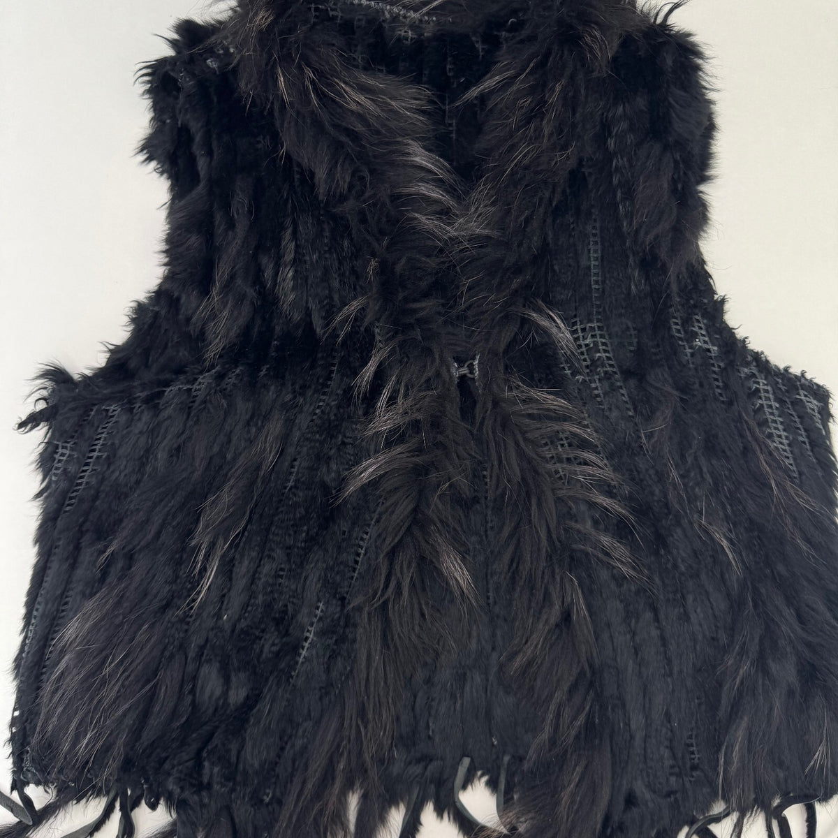 Vintage rabbit/ marmot gilet genuine fur collar trim sleeveless jacket black