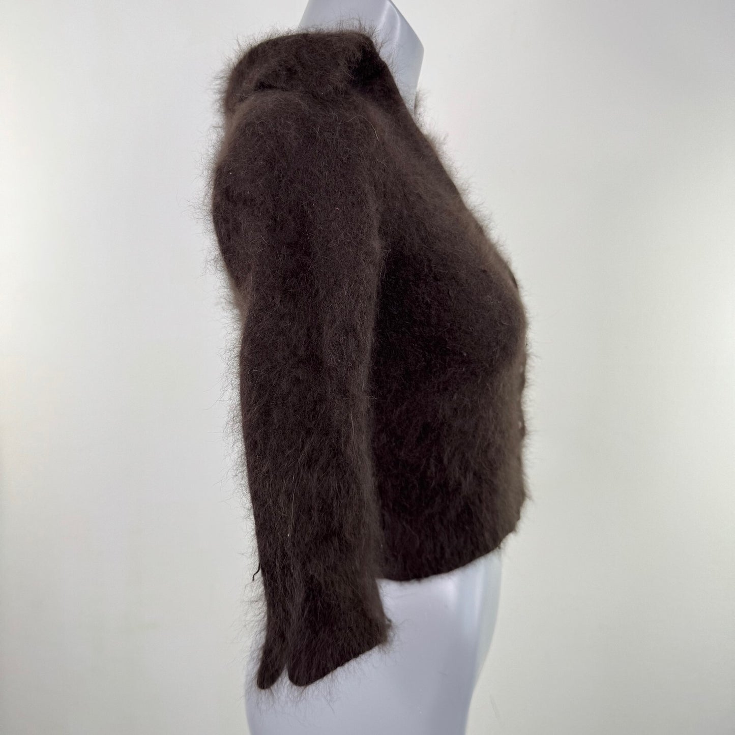 Y2K vintage angora blend cardigan button up v neck collared 3/4 sleeve crop knit