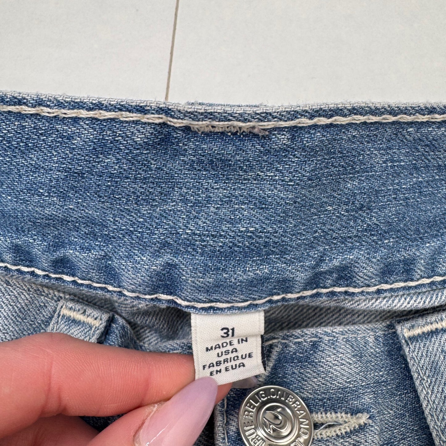 Y2K vintage True Religion capri jeans denim cropped light blue turned hem