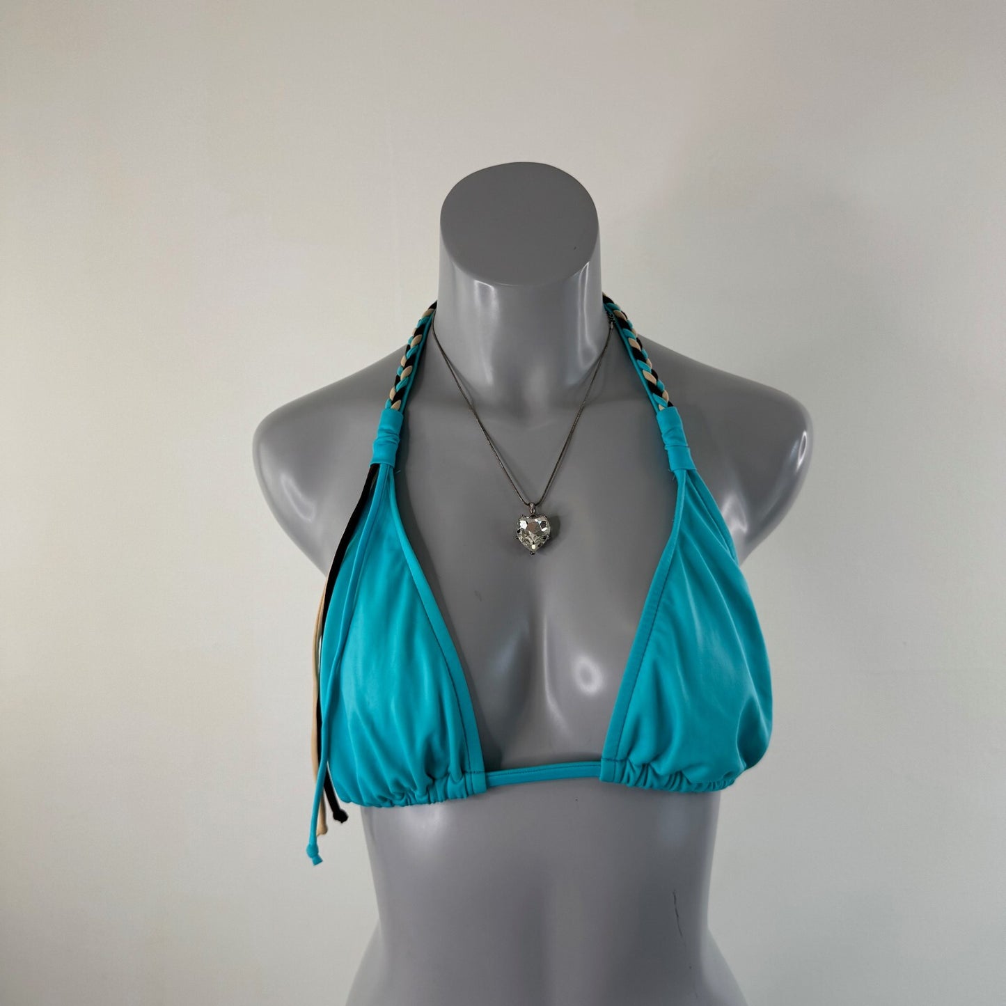 Y2K vintage JLO bikini top halter neck braided tie bow fringe