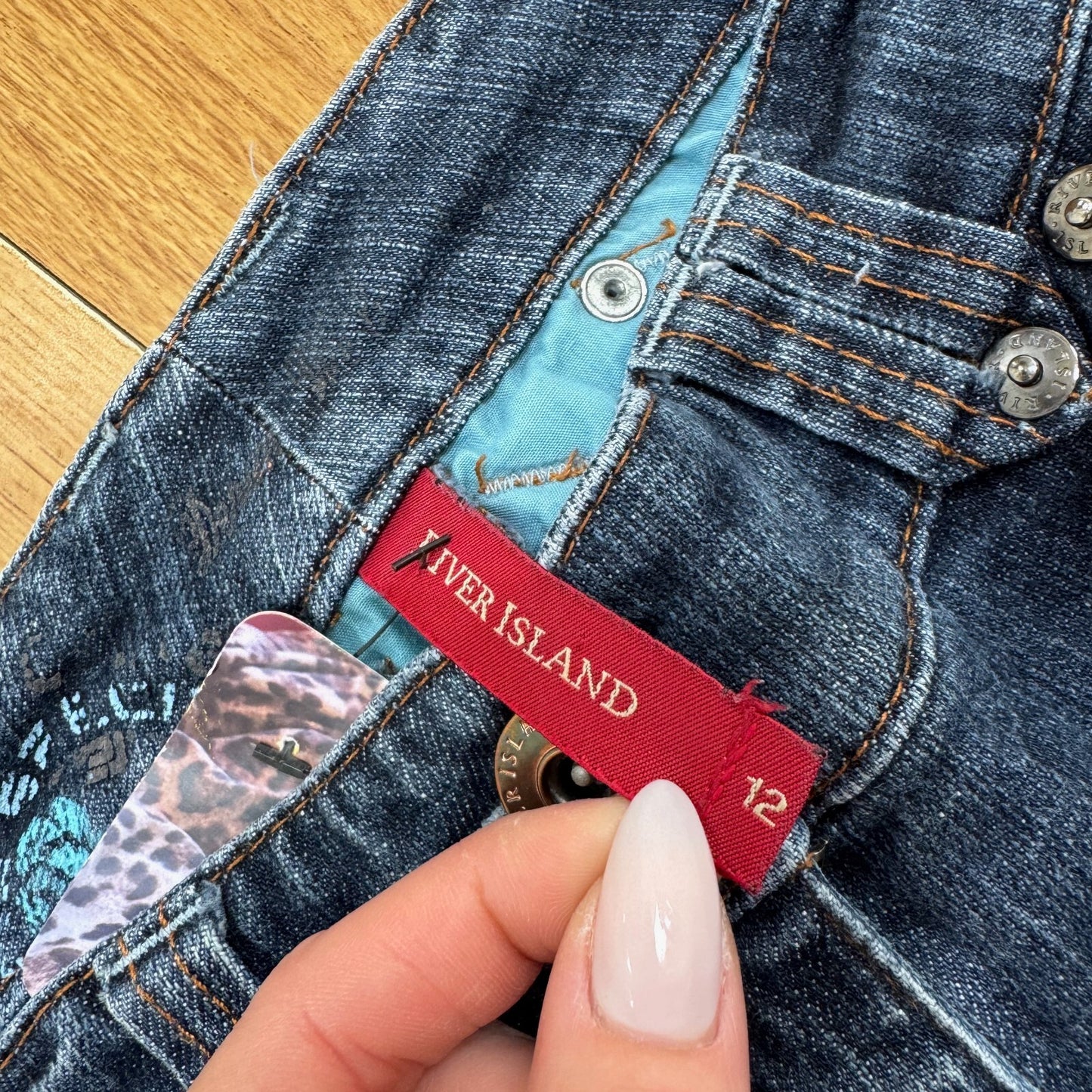 Y2K vintage bootcut denim jeans low rise dark faded wash studded embroidered