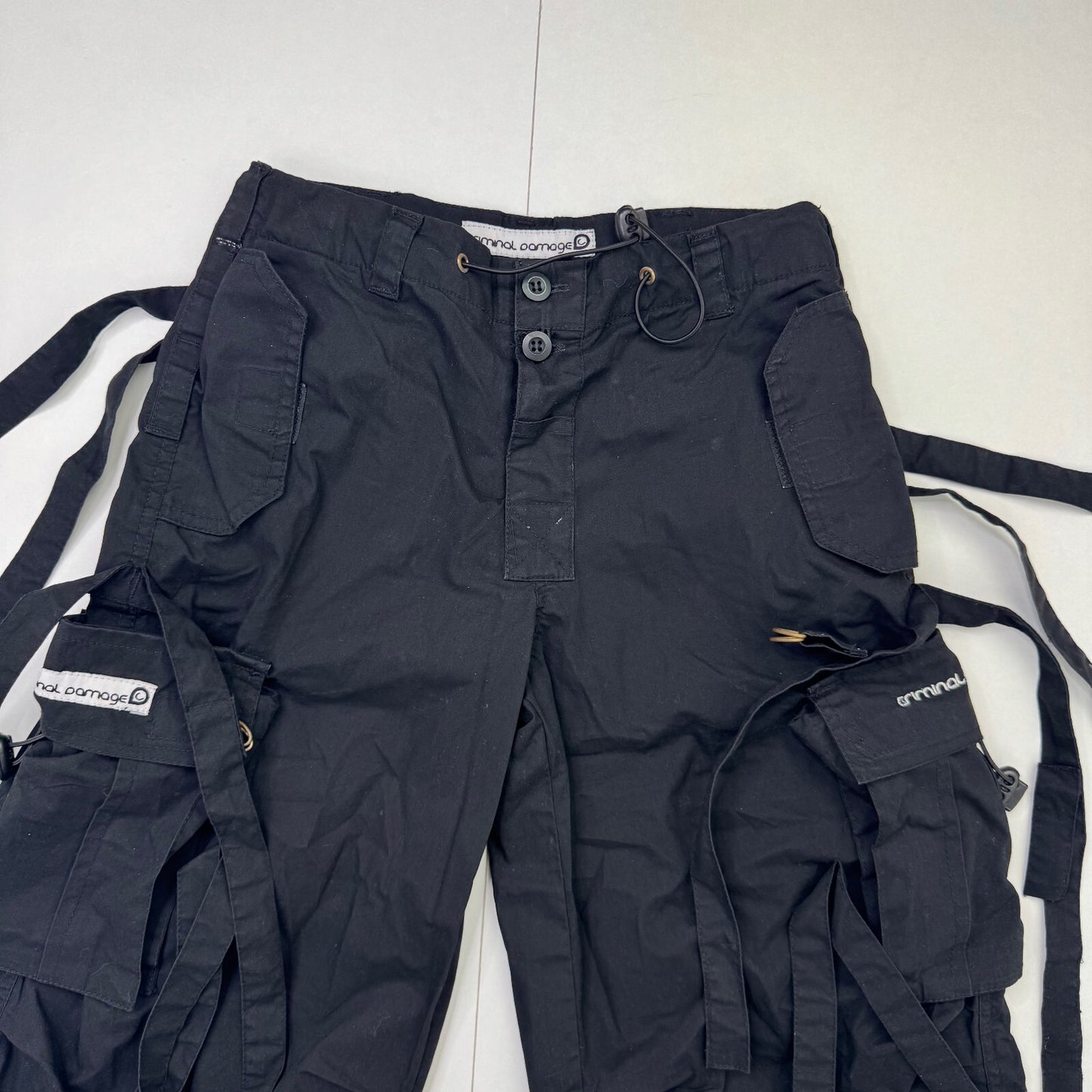 Y2K vintage Criminal Damage baggy shorts cropped cargo utility 3/4 length