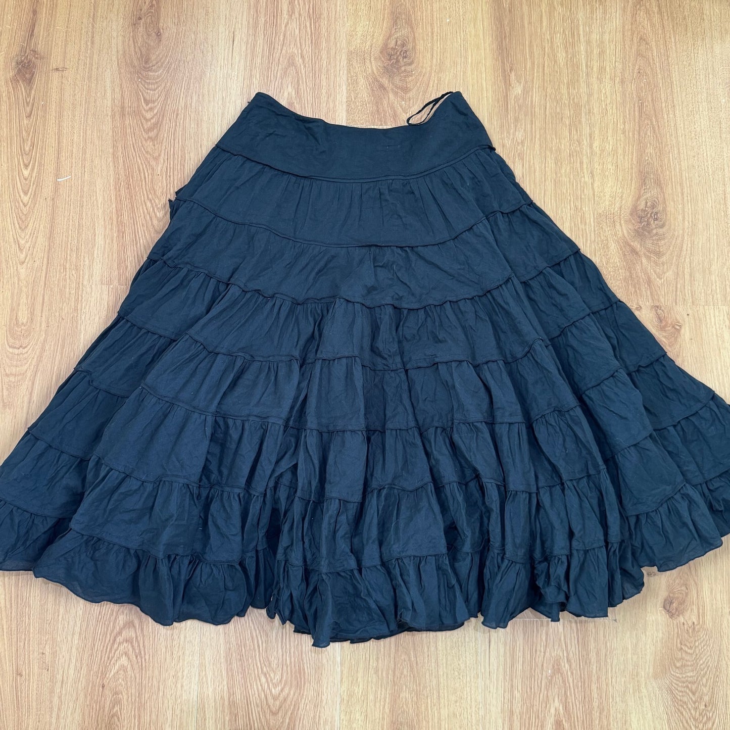 Y2K vintage maxi skirt tiered a line boho layered black cotton
