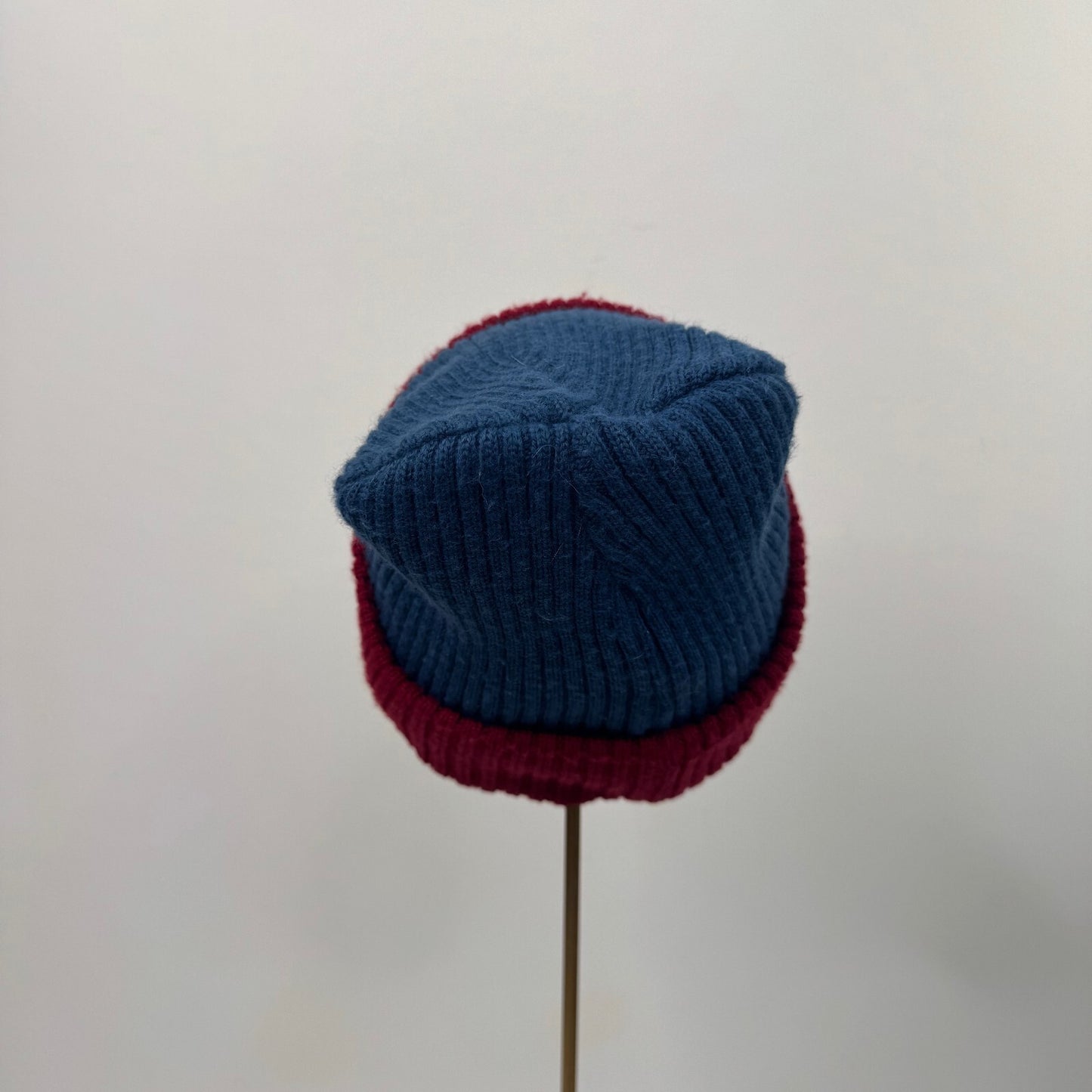 Vintage 90s Nike Swoosh Spellout Colour Block Beanie Hat Knit Blue Burgandy