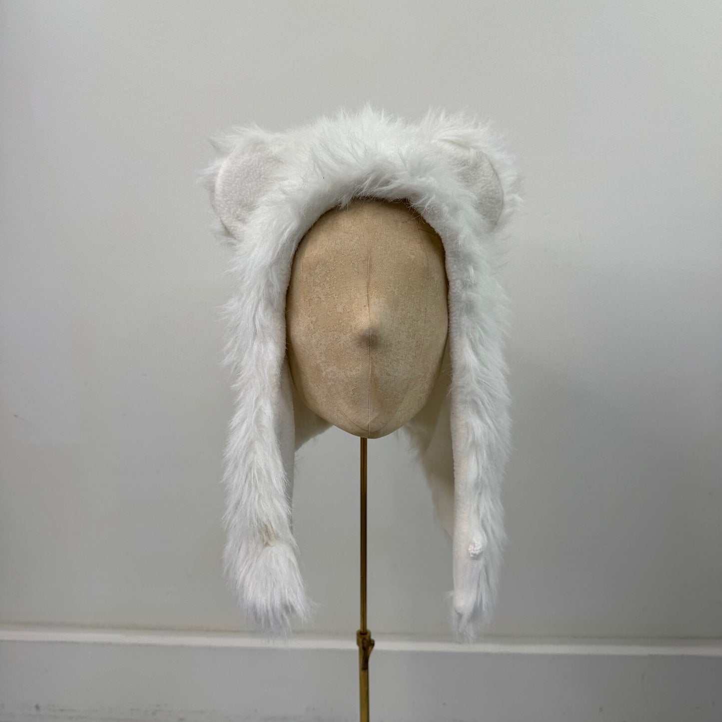 Y2K vintage bear hat ears faux fur white trapper fleece lined unisex