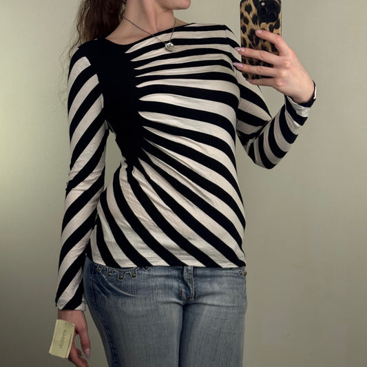 Y2K vintage long sleeve top stripe abstract high neck asymmetrical pattern