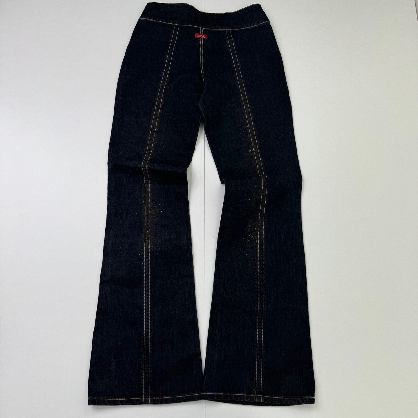Y2K vintage bootcut denim jeans sparkly stretchy rhinestone belt glitter