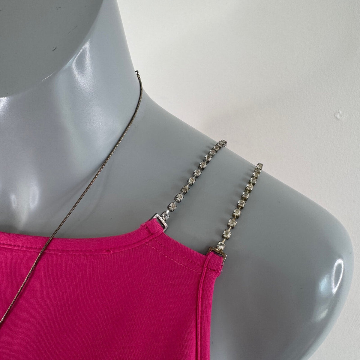 Y2K vintage tank top slinky rhinestone high neck fitted hot pink