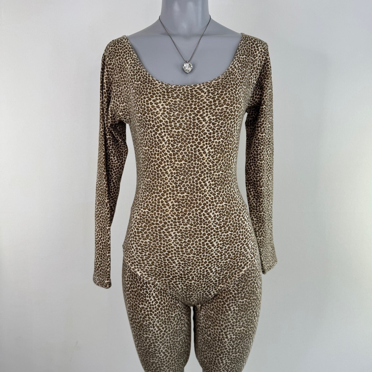 Y2K vintage leopard print bodysuit matching leggings long sleeve stretchy