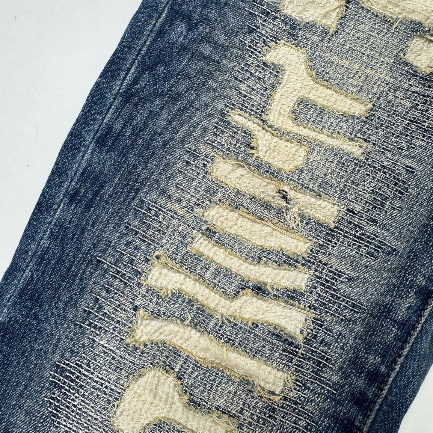 Y2K vintage low rise bootcut denim jeans distressed stitching faded dirty wash