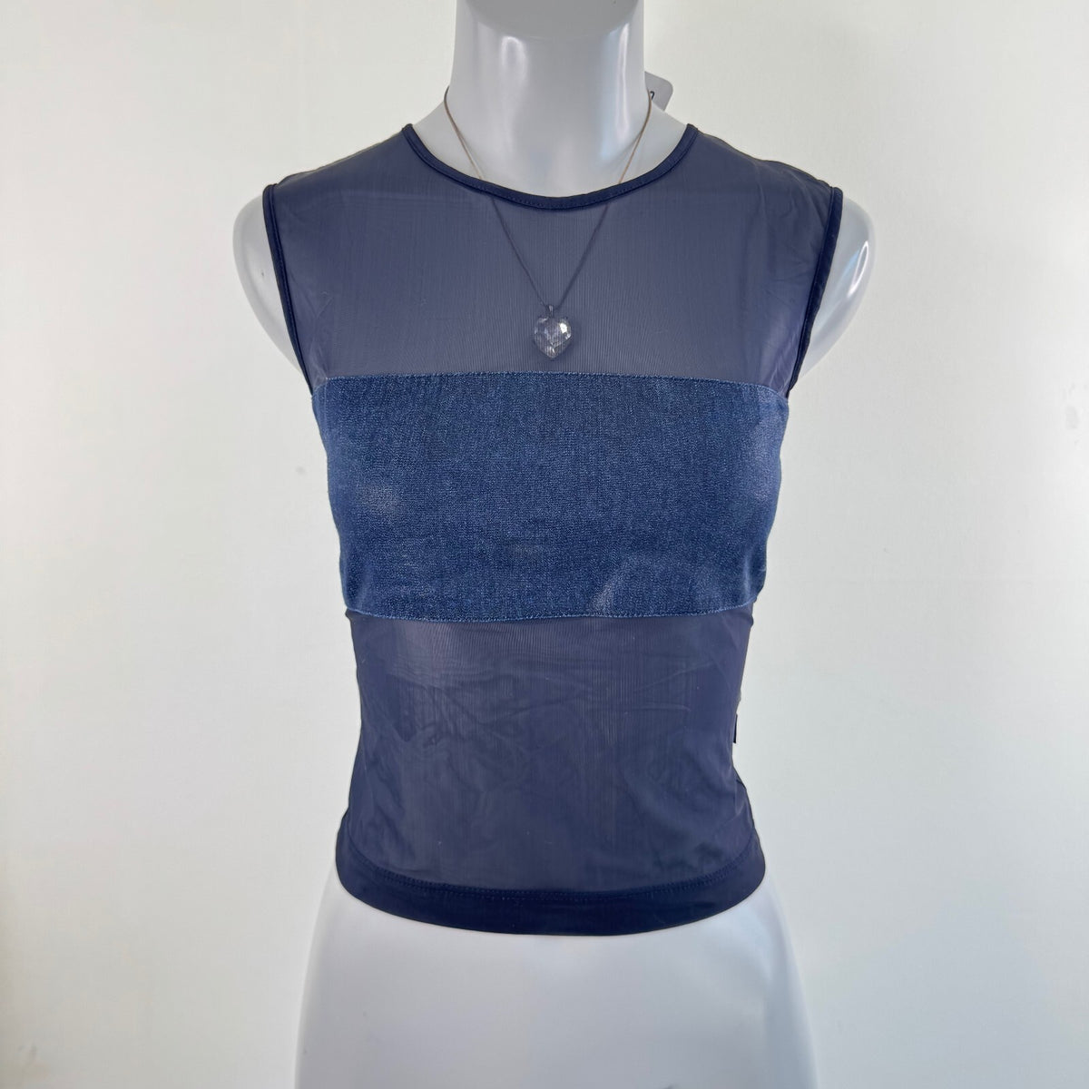 Y2K vintage Miss Sixty tank top mesh sheer crop short blue stretchy fitted