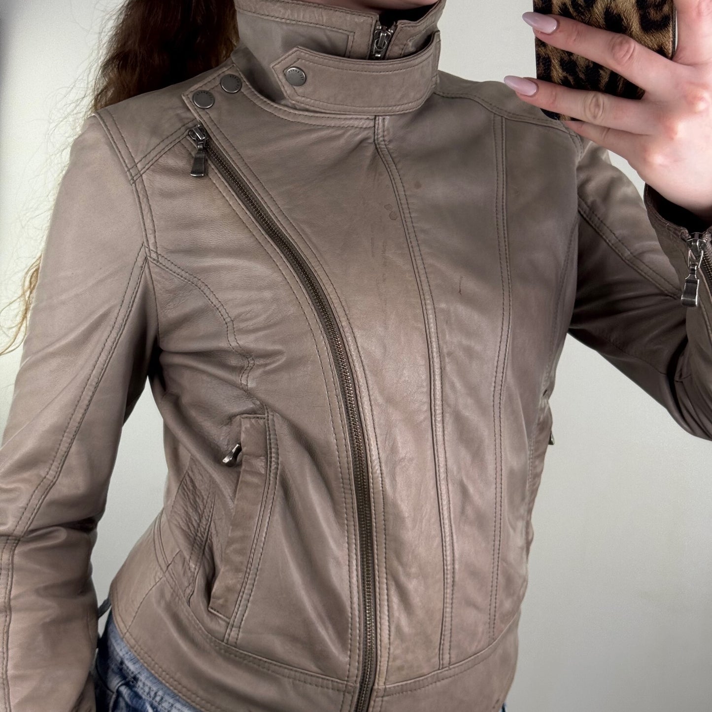 Y2K vintage Ted Baker high neck zip up leather jacket moto archive asymmetrical