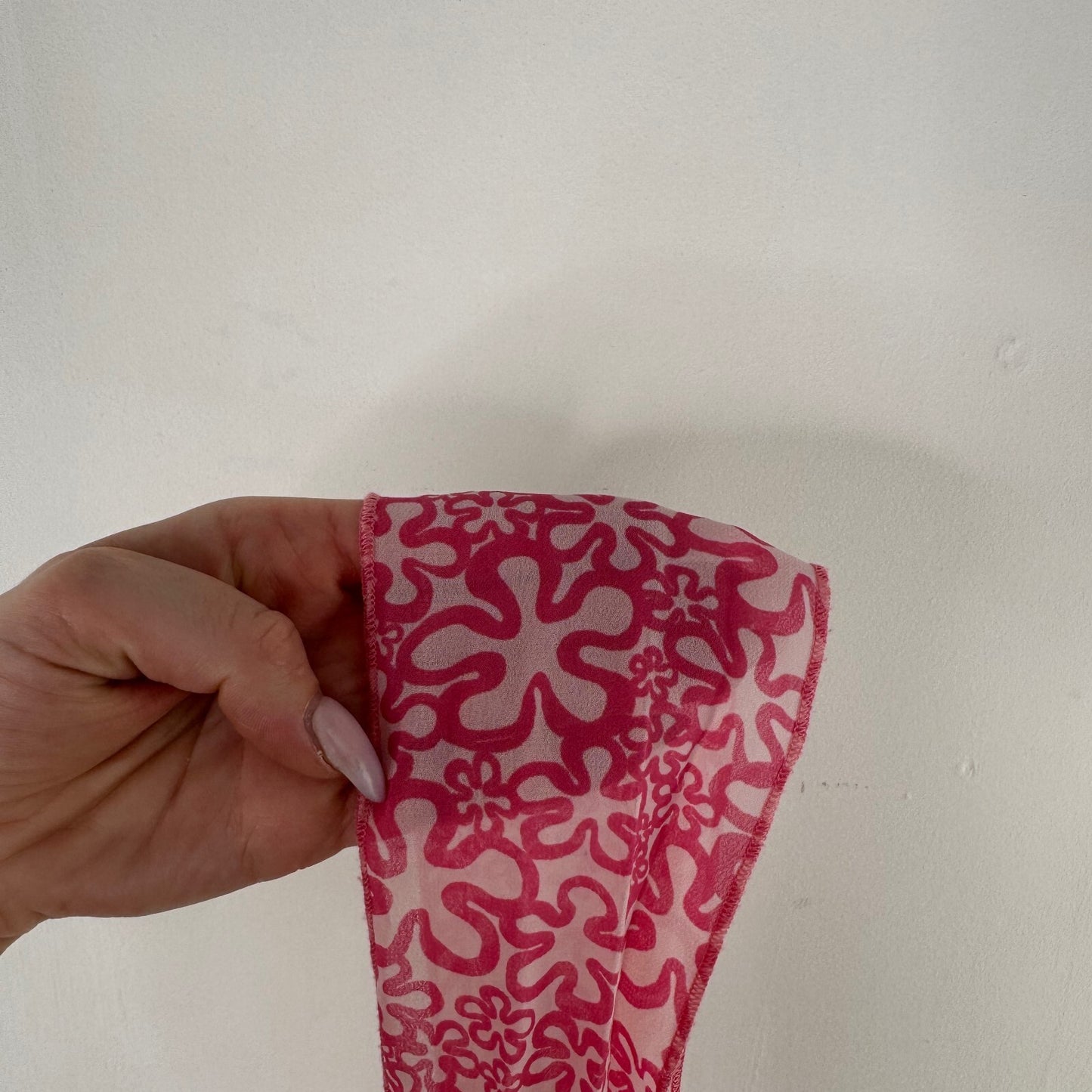 Y2K vintage scarf skinny thin sheer floral print white pink