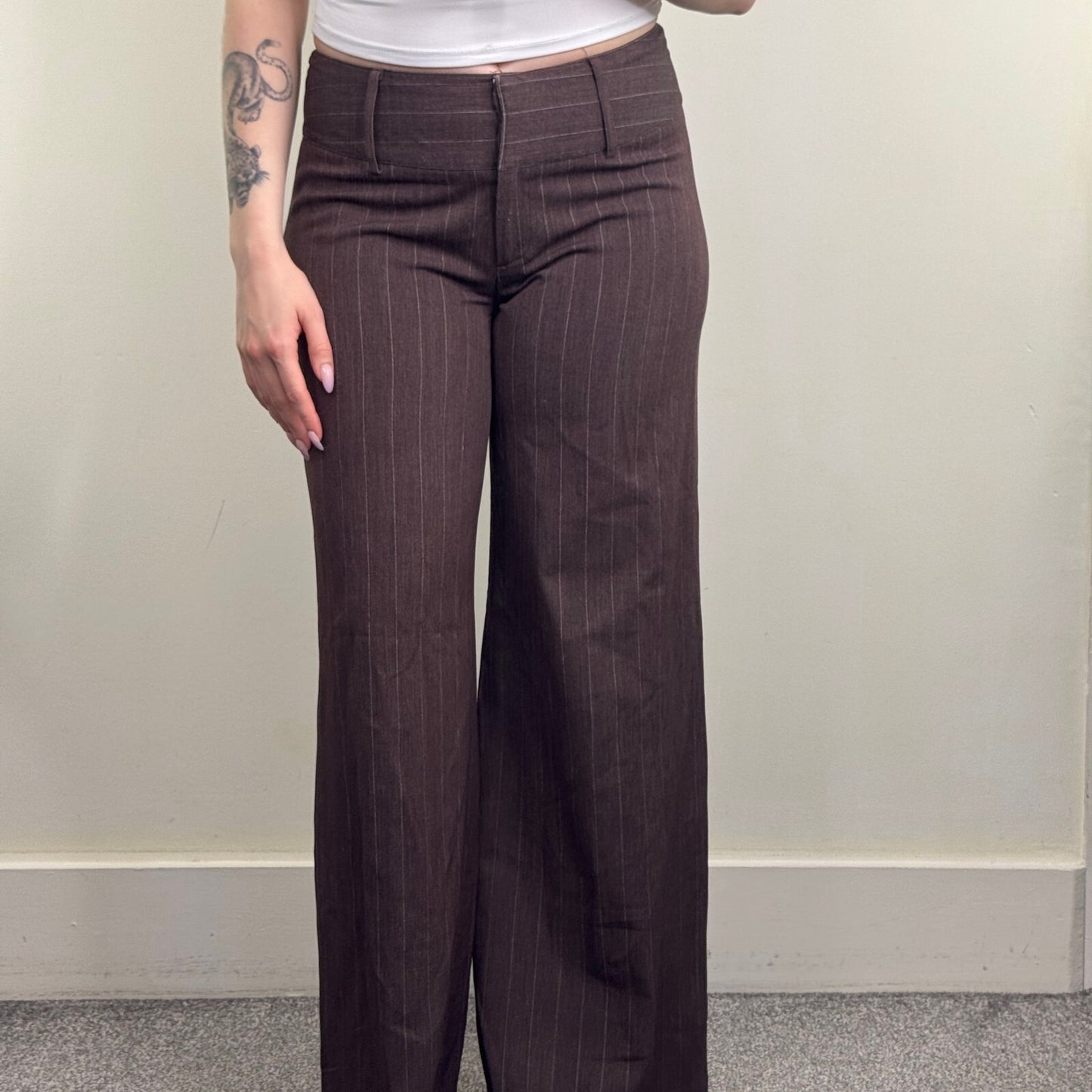 Y2K vintage tailored bootcut trousers pinstripe formal office mid rise wide leg