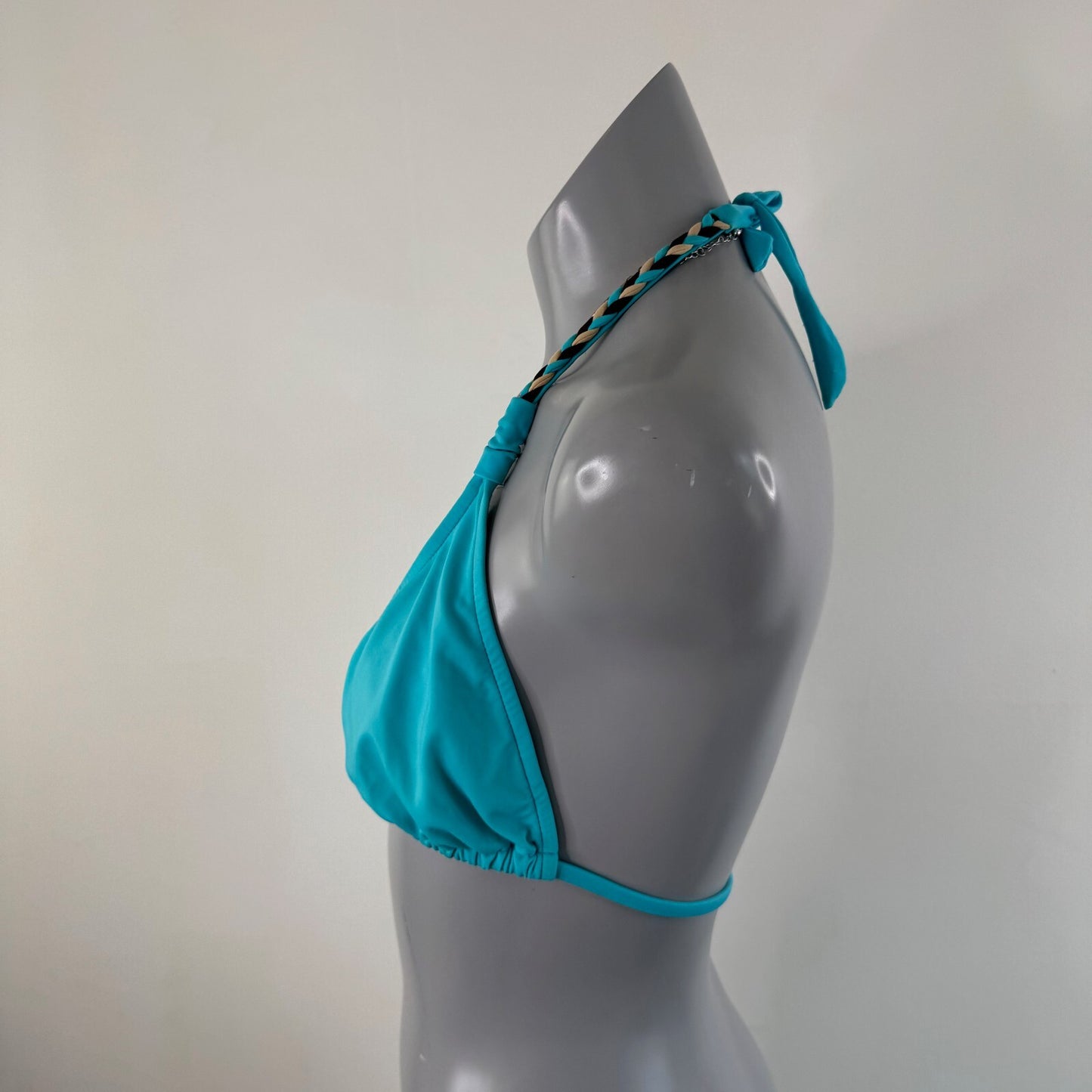 Y2K vintage JLO bikini top halter neck braided tie bow fringe