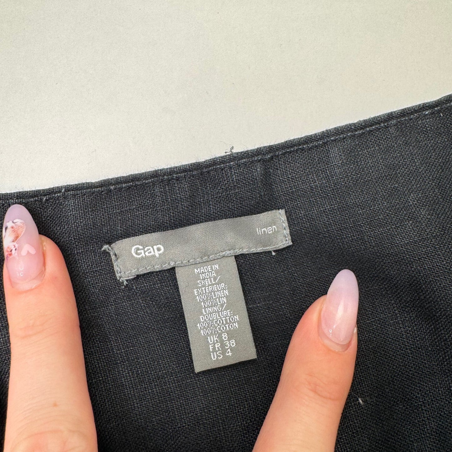 Y2K vintage 100% linen midi skirt a line above knee length black