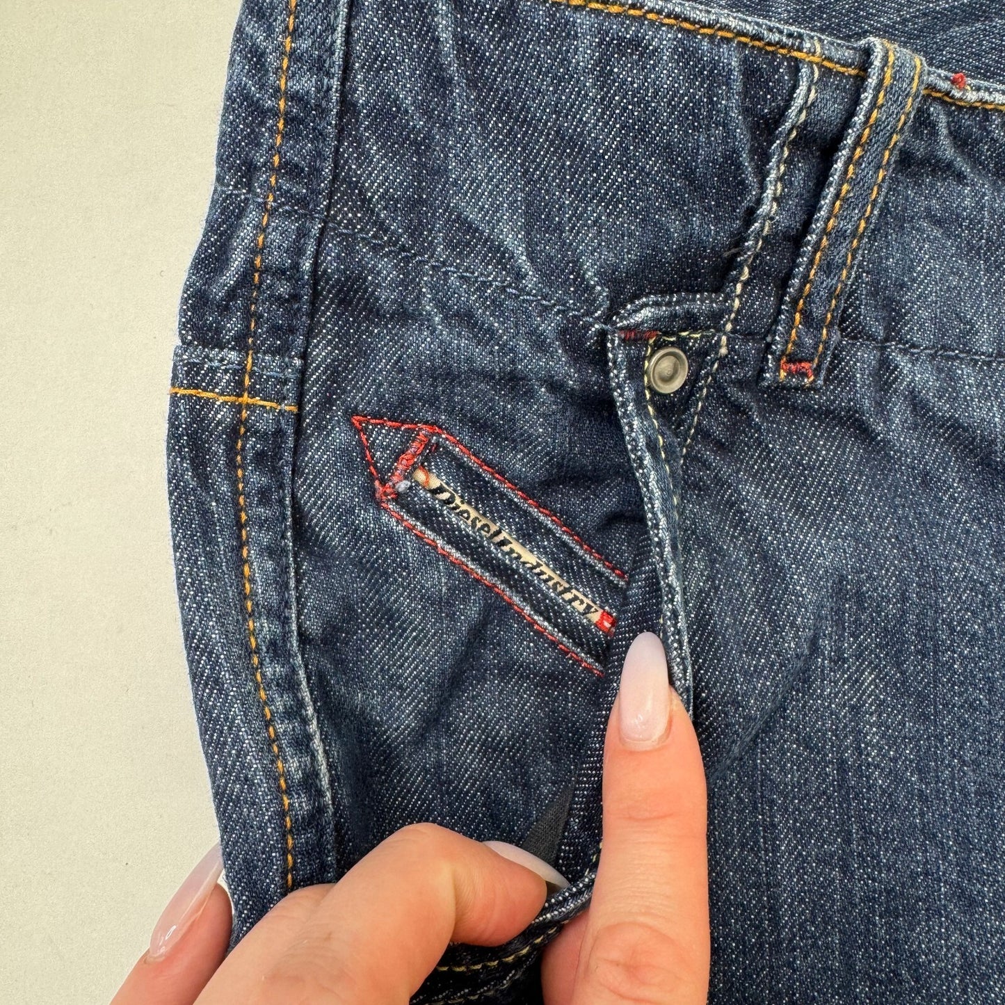 Y2K vintage Diesel denim shorts low rise capri cropped dark blue contrast