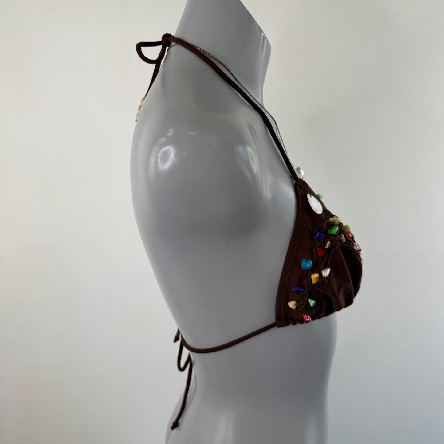 Y2K vintage bikini top halter neck beaded shell embellished bow