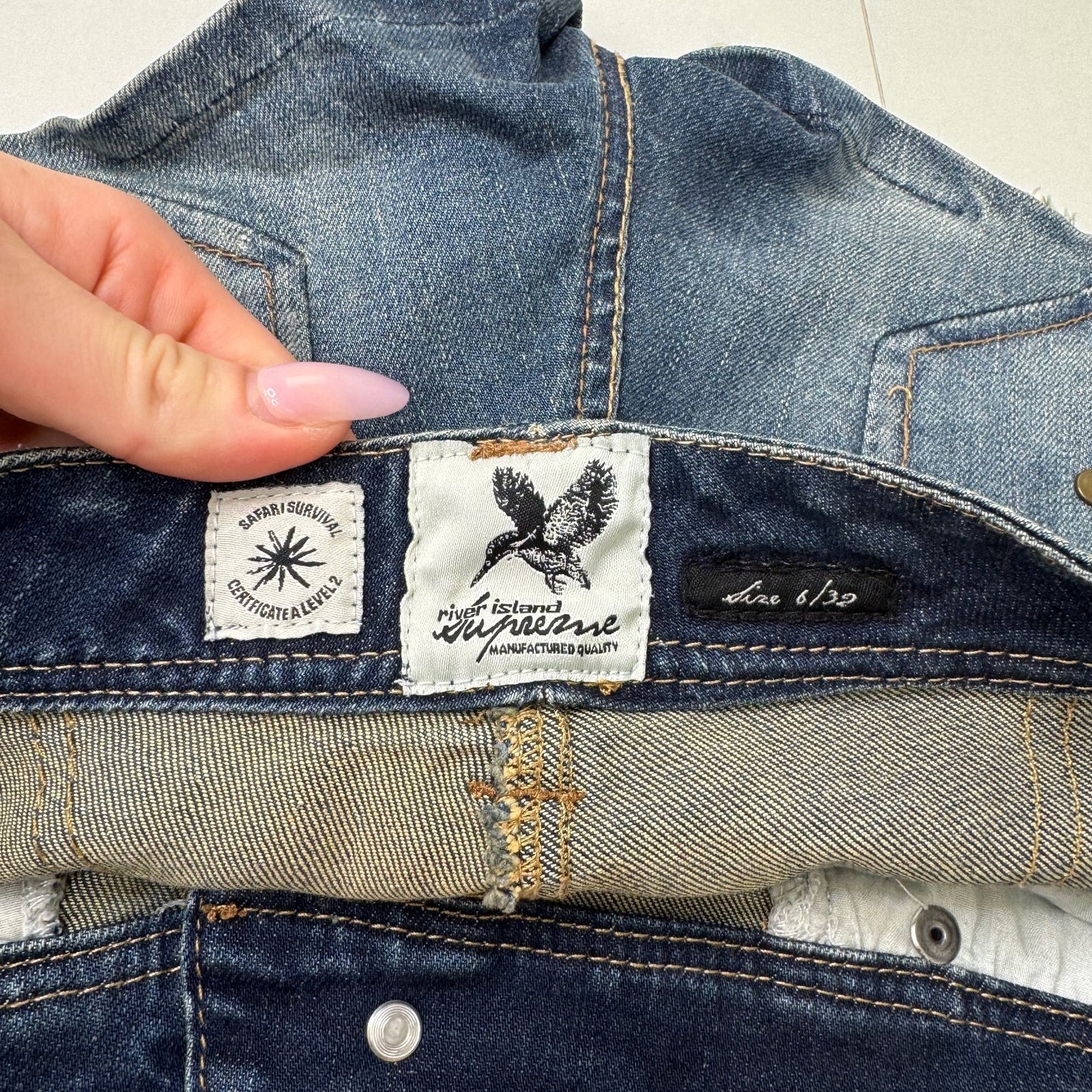 Vintage denim mini shorts super low rise stud embellished lace chain stretchy