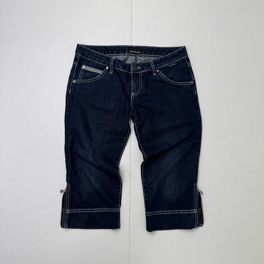 Y2K vintage Calvin Klein Jeans capri denim cropped dark blue wash stretchy zips