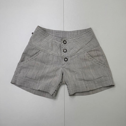 Y2K vintage denim mini shorts mid rise popper buttons side pockets chino